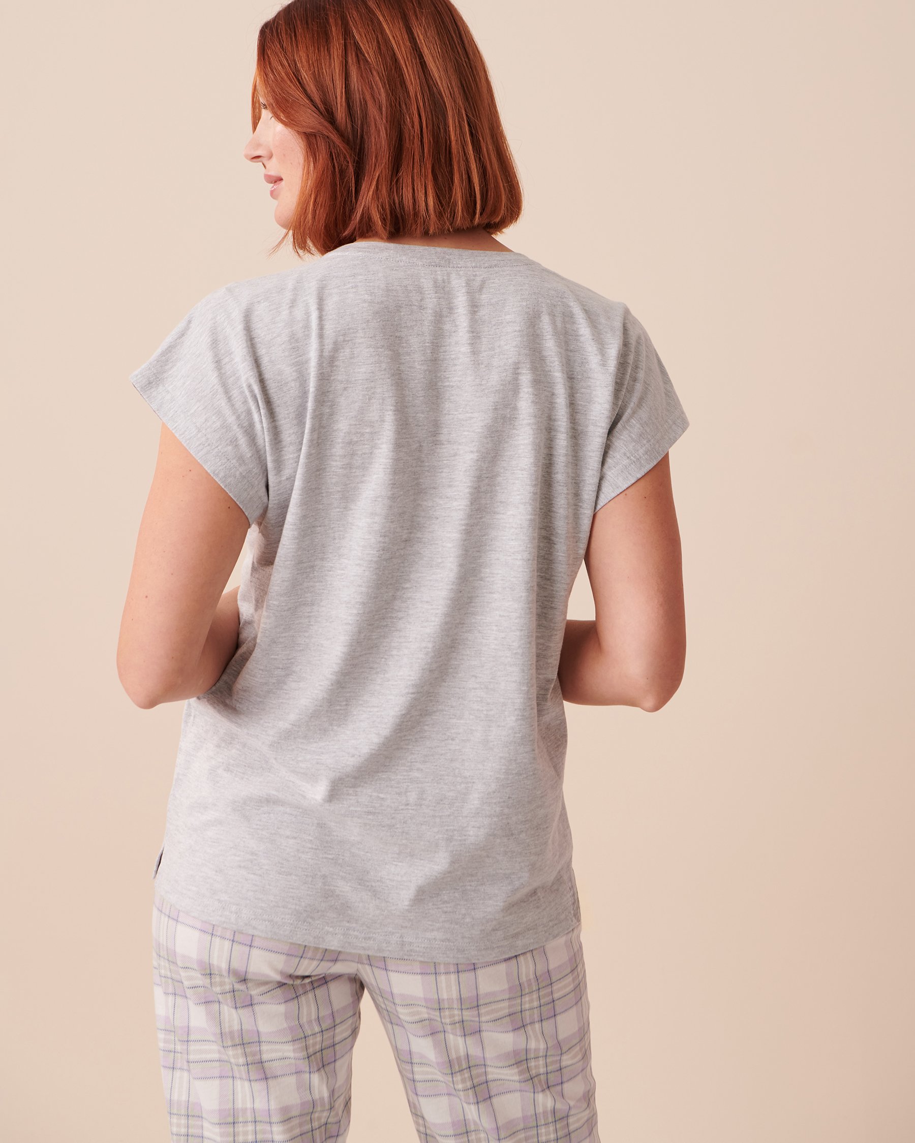 LA VIE EN ROSE T-shirt col rond Gris poudré 40100540 - View2