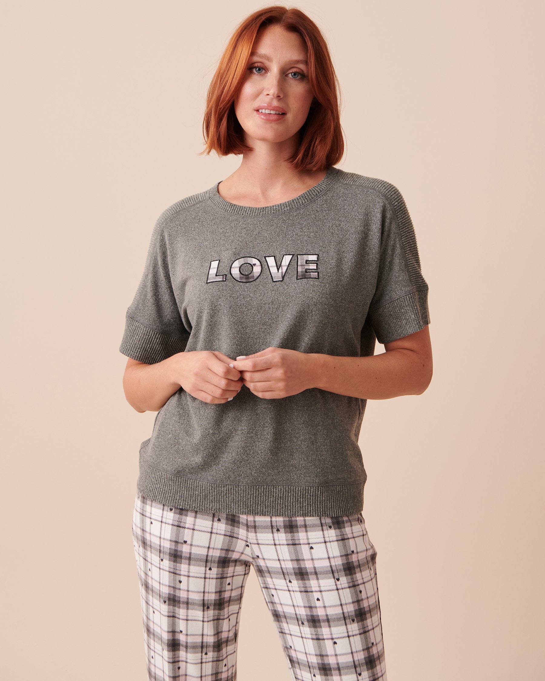 LA VIE EN ROSE Recycled Fibers Crew Neck T-shirt Light Charcoal 40100530 - View2