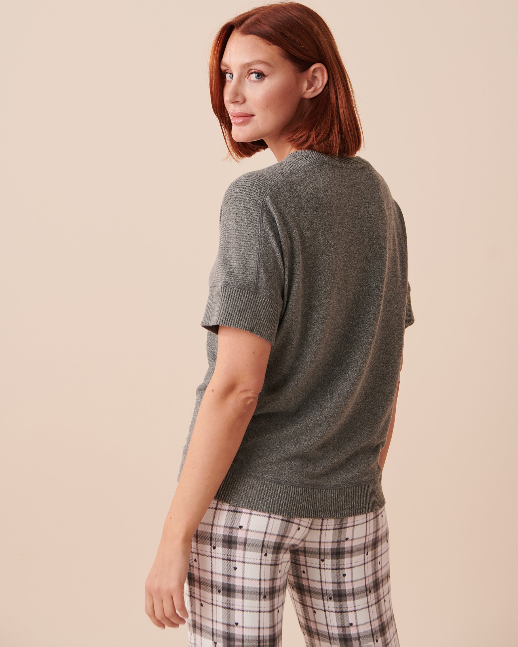 LA VIE EN ROSE Recycled Fibers Crew Neck T-shirt Light Charcoal 40100530 - View3