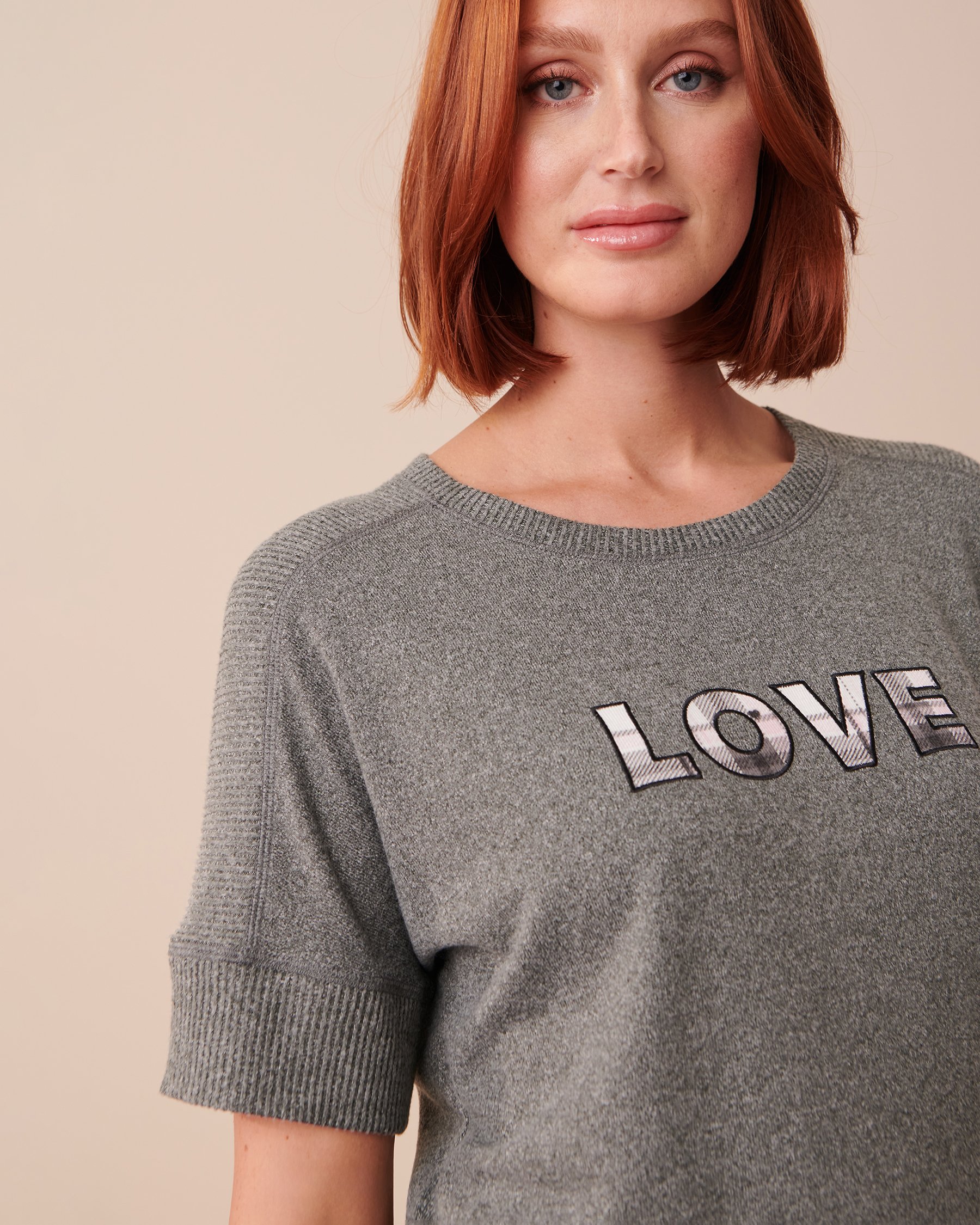 LA VIE EN ROSE Recycled Fibers Crew Neck T-shirt Light Charcoal 40100530 - View4