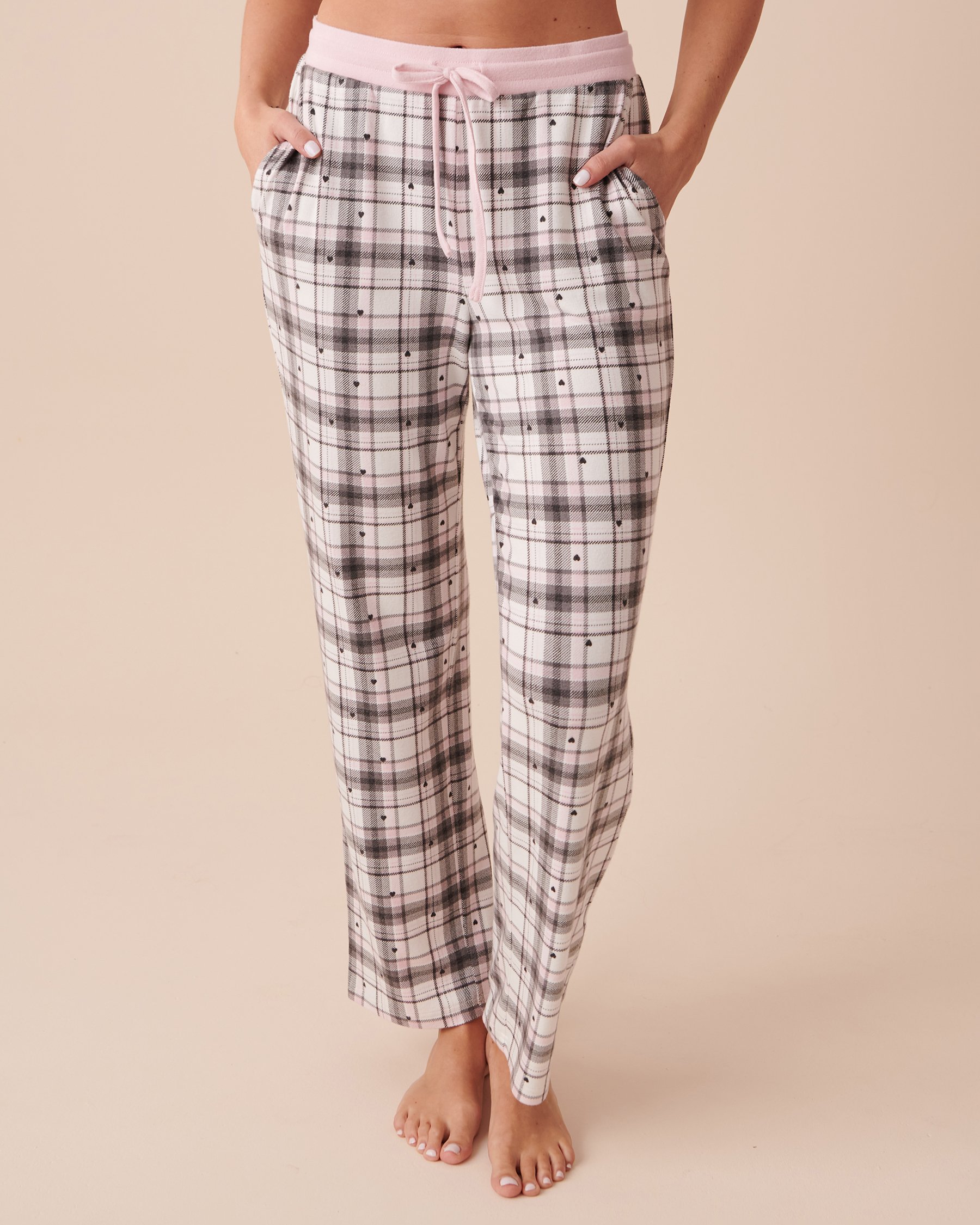 LA VIE EN ROSE Recycled Fibers Plaid Pajama Pants Pink Plaid and Black Hearts 40200518 - View1