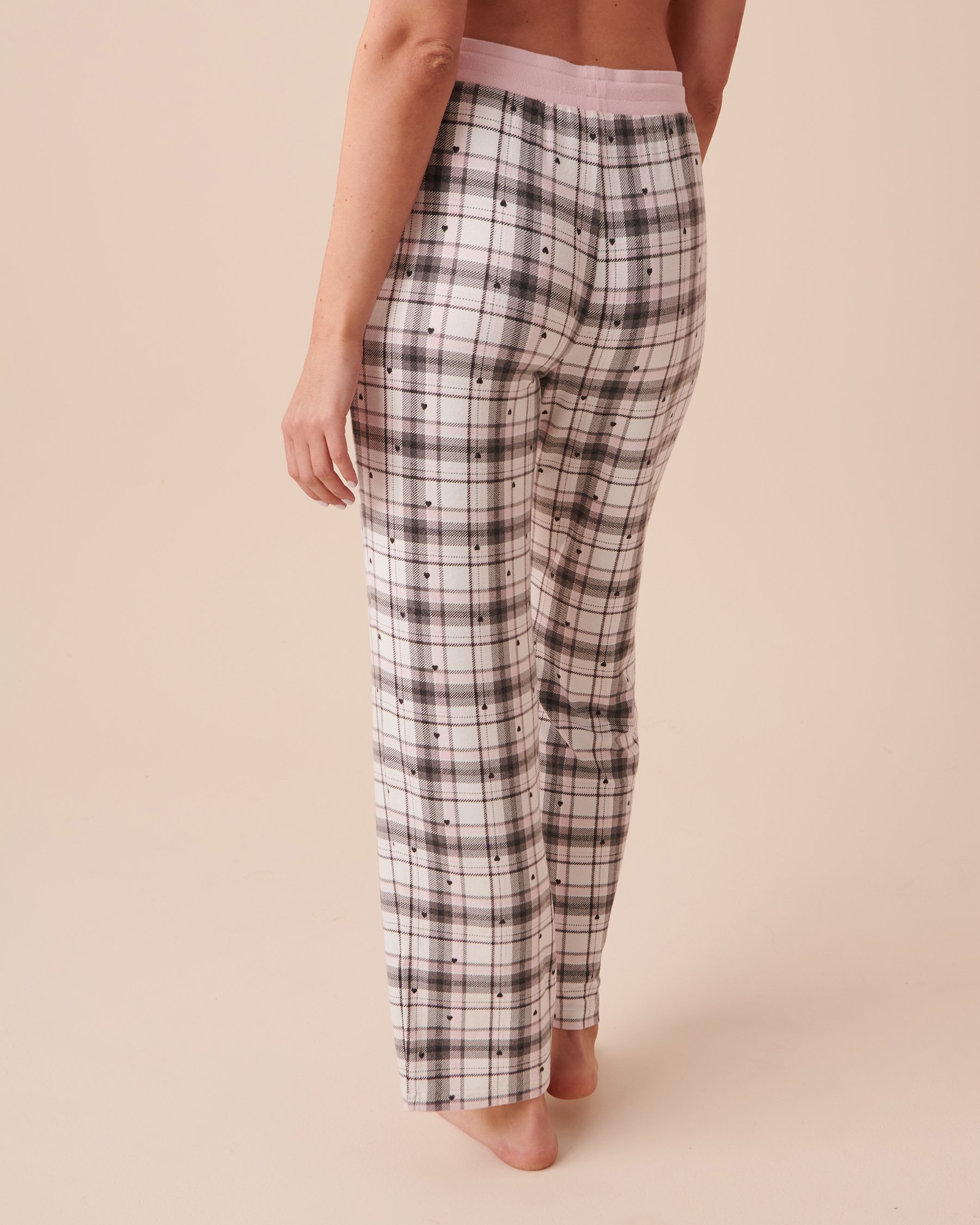 LA VIE EN ROSE Recycled Fibers Plaid Pajama Pants Pink Plaid and Black Hearts 40200518 - View2
