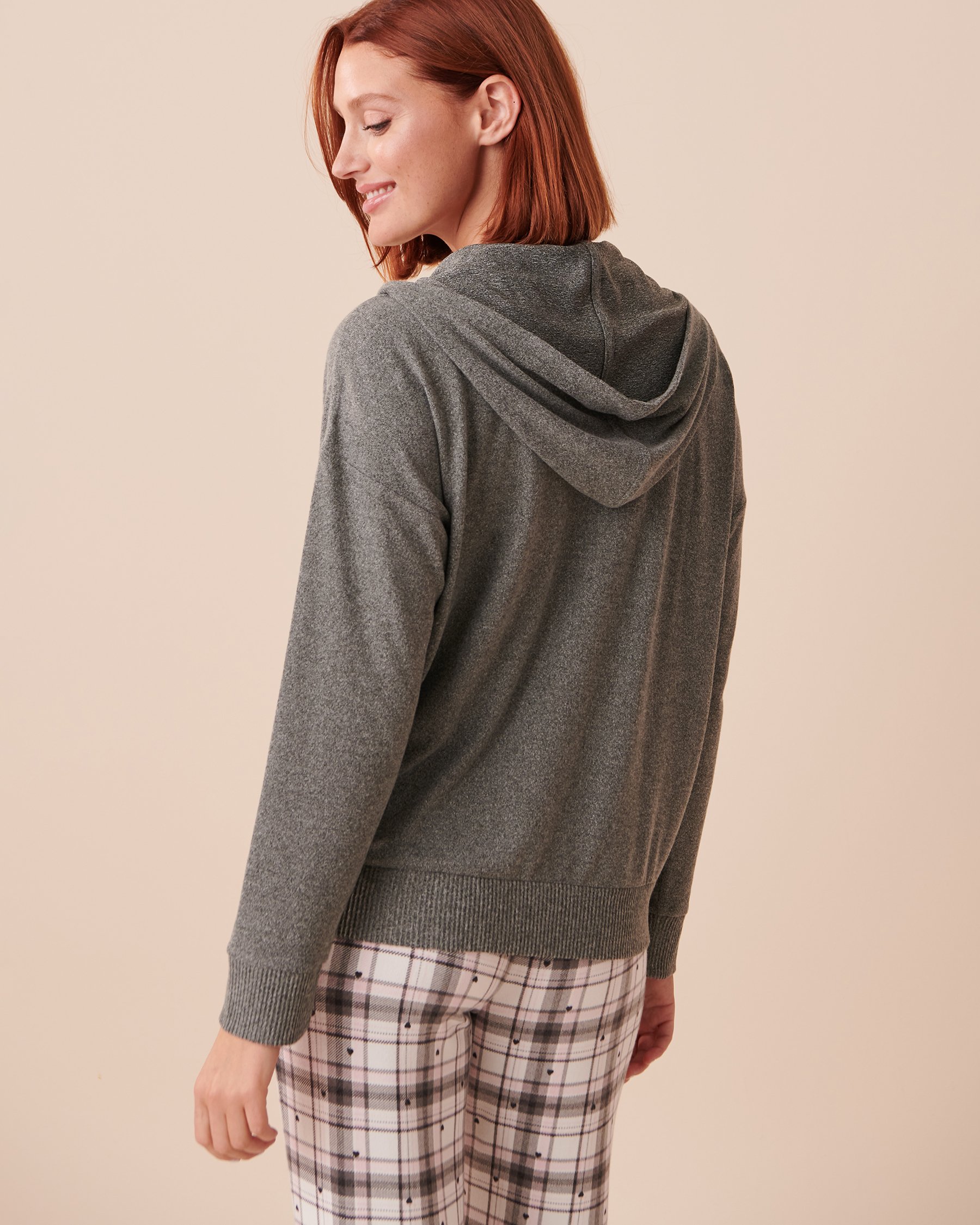 LA VIE EN ROSE Chandail à capuchon avec fermeture éclair en fibres recyclées Gris clair 40600164 - View2