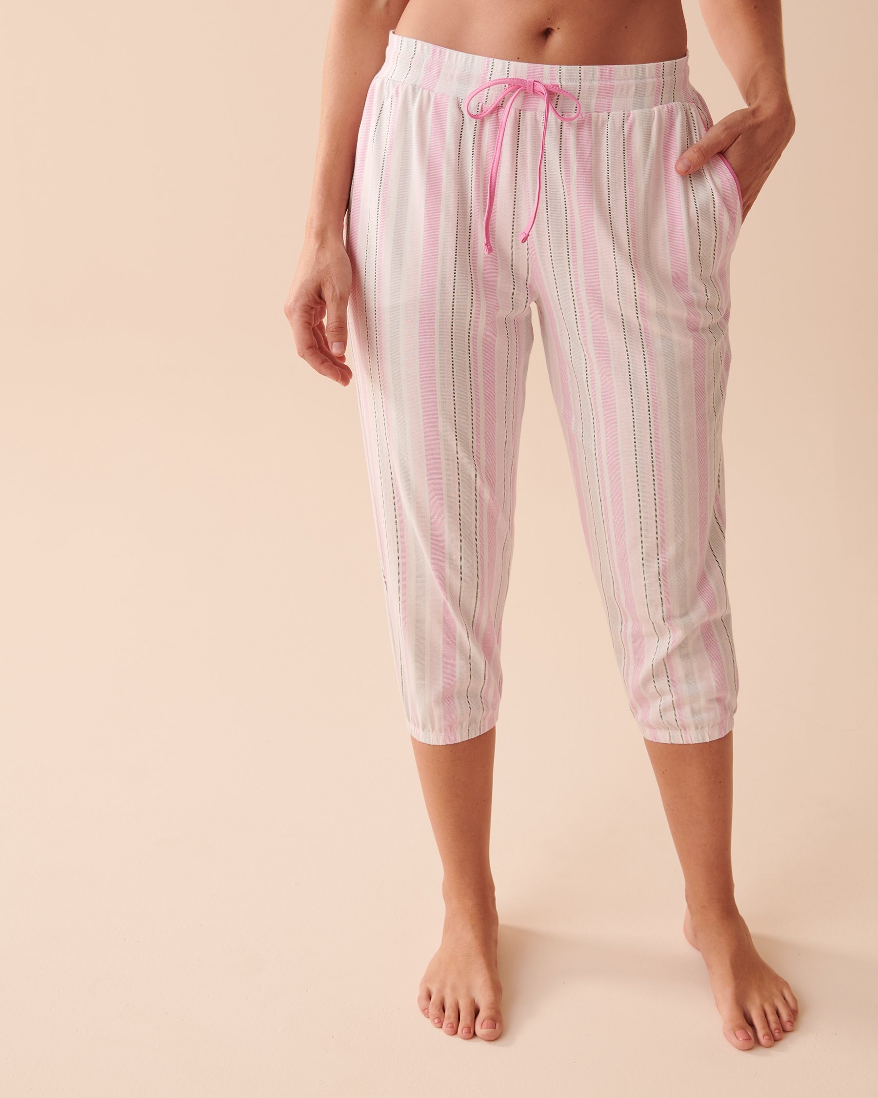 LA VIE EN ROSE Striped Cotton Capris Pink Stripes 40200511 - View1