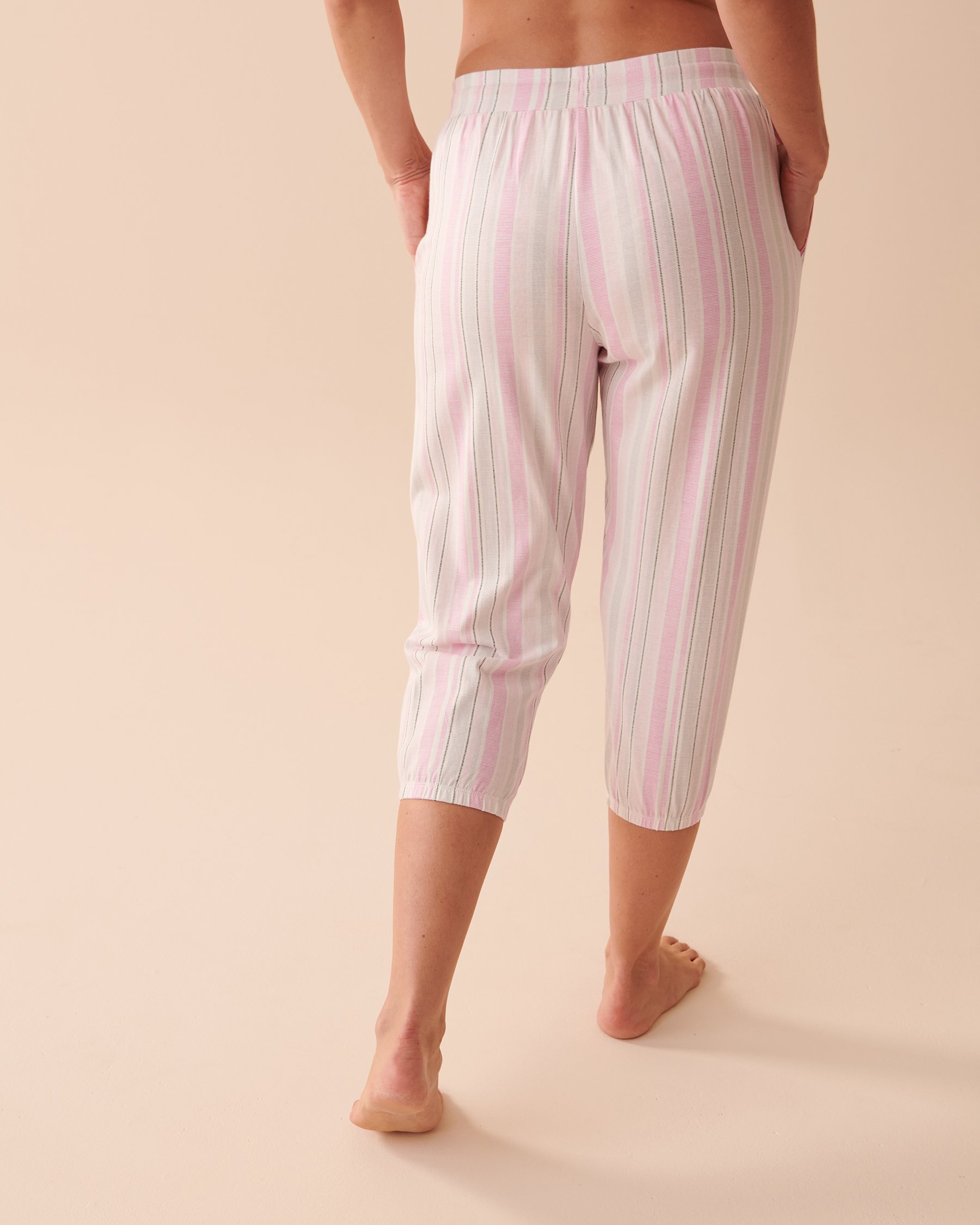LA VIE EN ROSE Striped Cotton Capris Pink Stripes 40200511 - View2