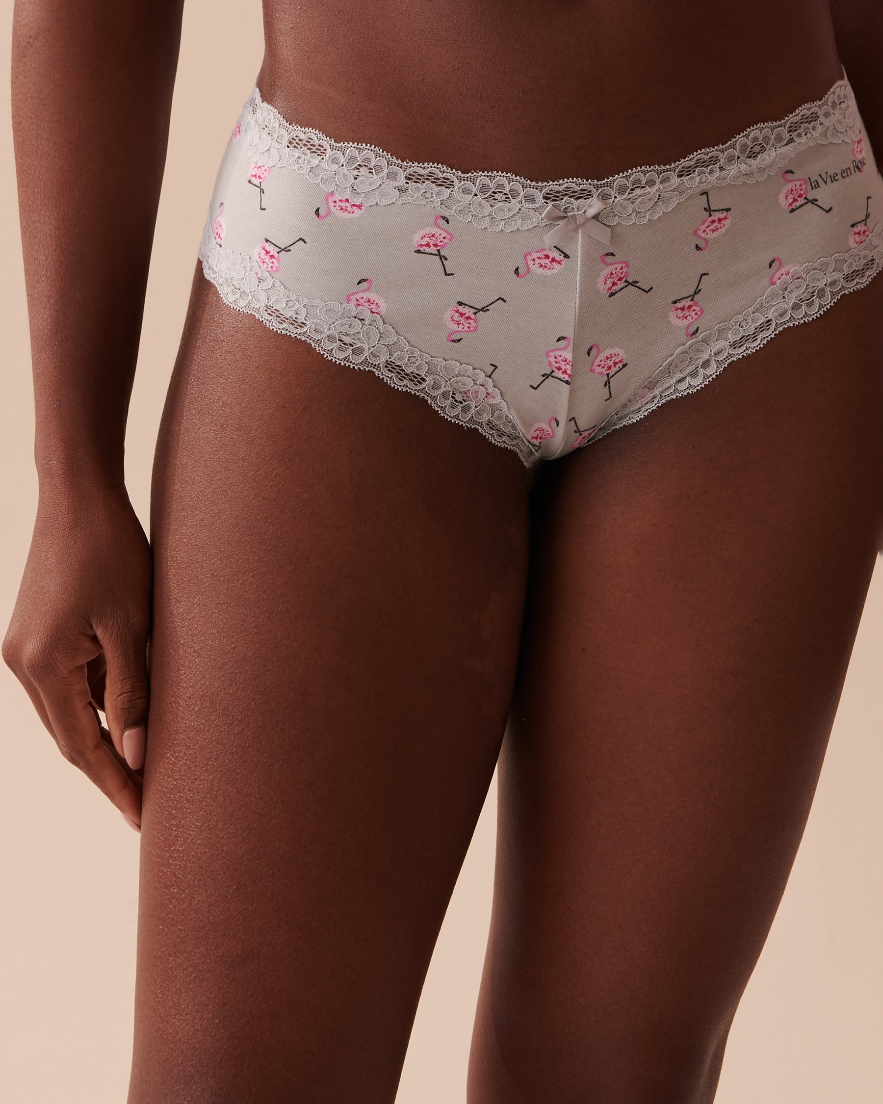 LA VIE EN ROSE Cotton and Lace Trim Cheeky Panty Pink Flamingos 20100415 - View1