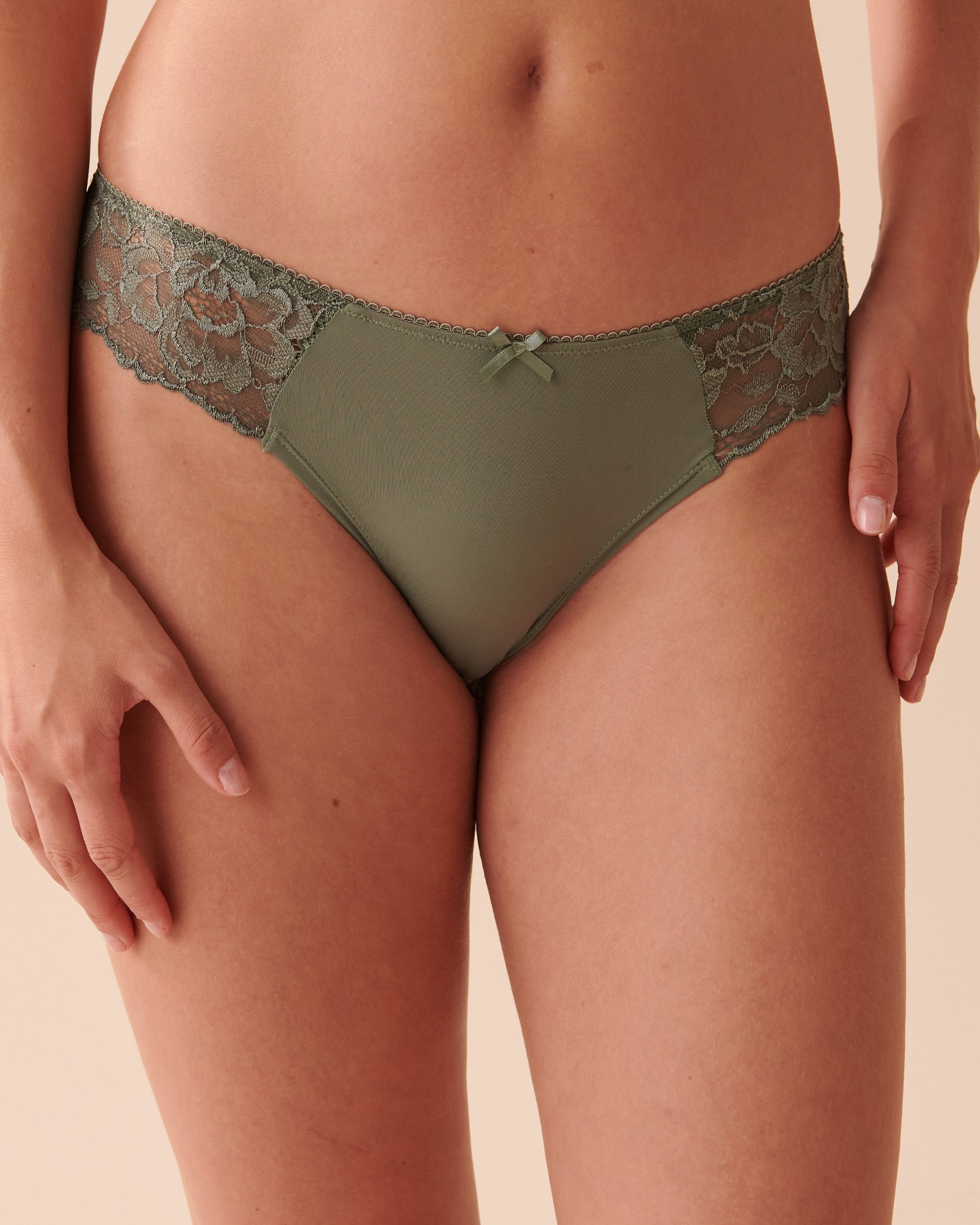 LA VIE EN ROSE Microfiber and Lace Bikini Panty Tender Green 20200446 - View1