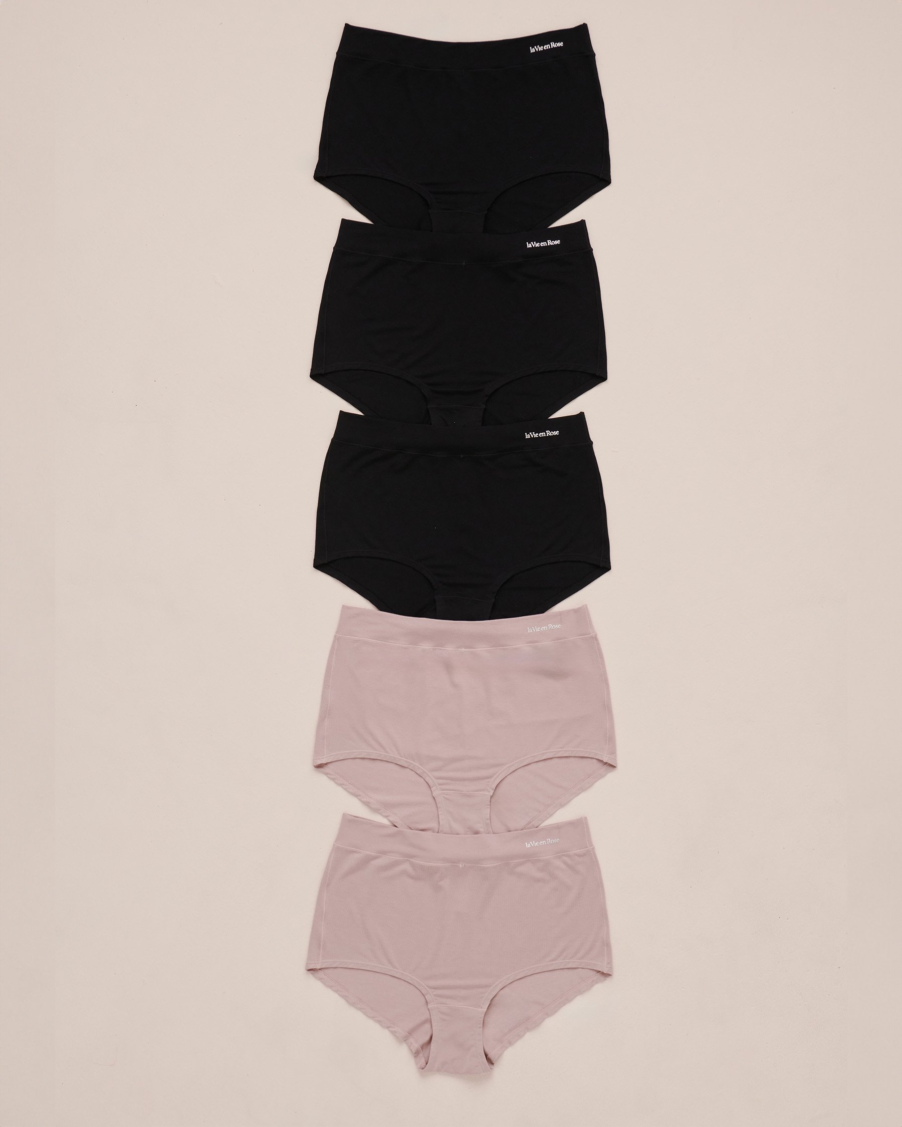 LA VIE EN ROSE Lot de 5 culottes aux hanches taille haute en modal Black/Ombre grise 20200451 - Voir1