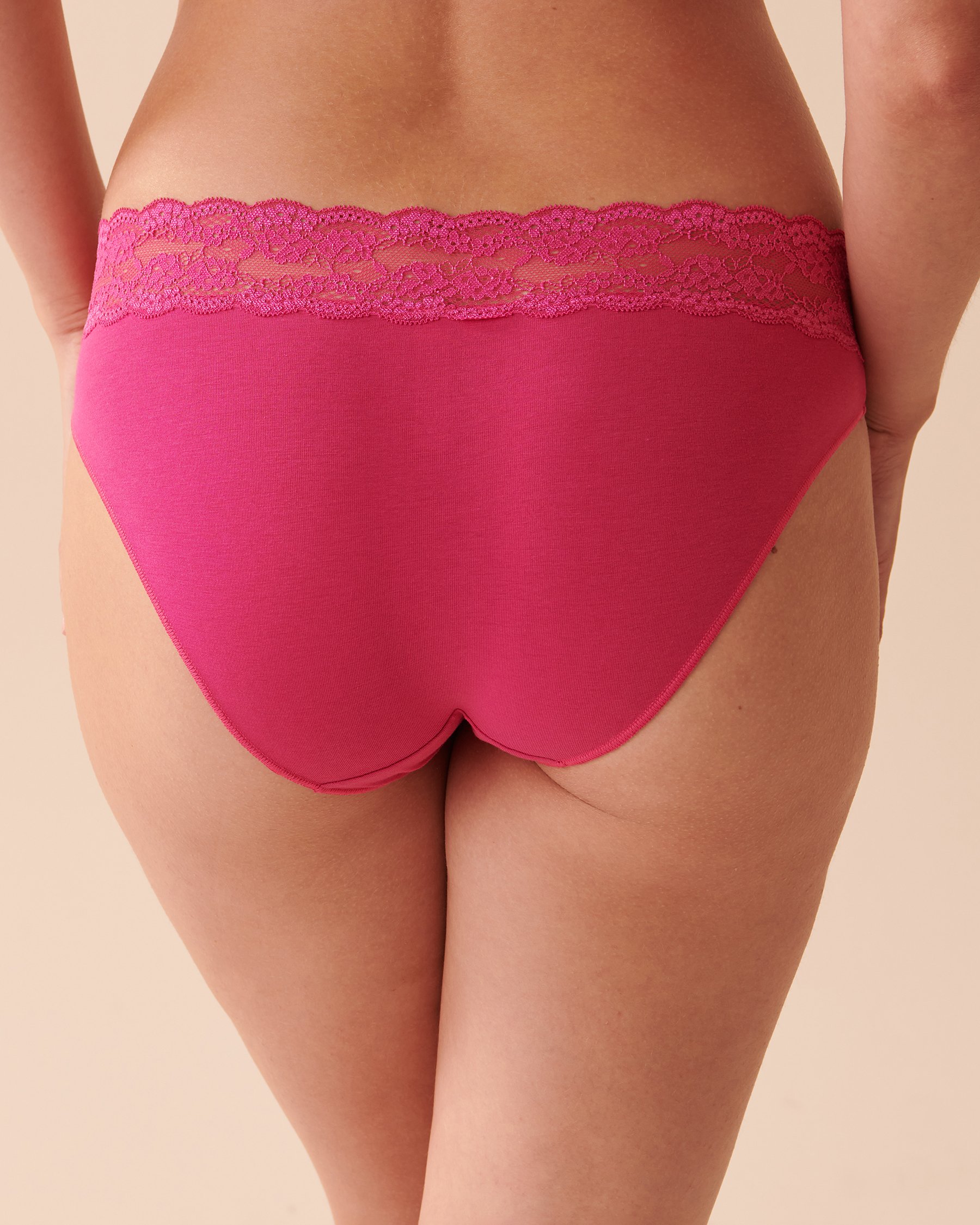 LA VIE EN ROSE Culotte bikini coton et bande de dentelle Rose intense 20100409 - Voir2