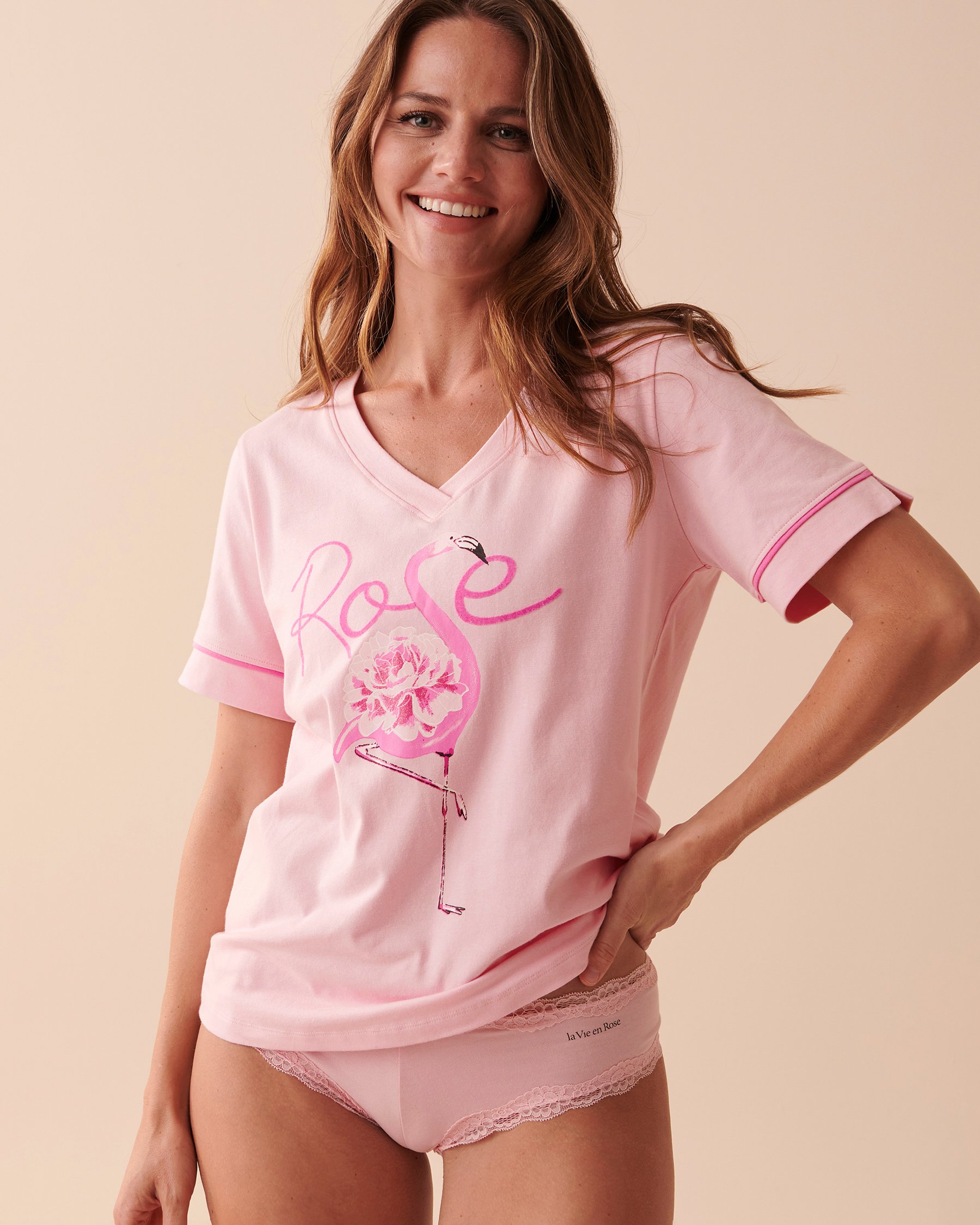 LA VIE EN ROSE Cotton and Lace Trim Cheeky Panty Tender Pink 20100415 - View1