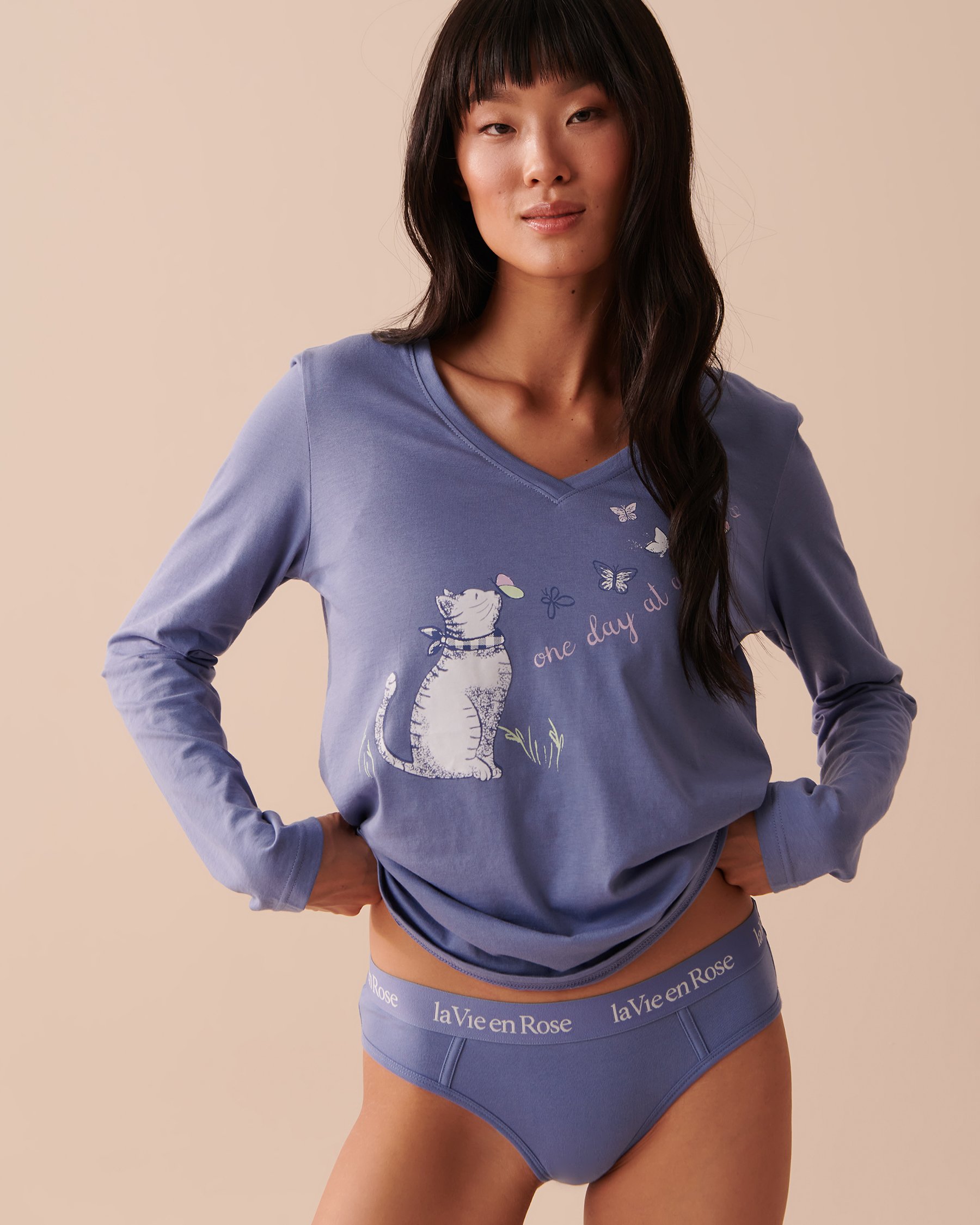 LA VIE EN ROSE Cotton and Logo Elastic Band Bikini Panty Delicate Blue 20100399 - View1