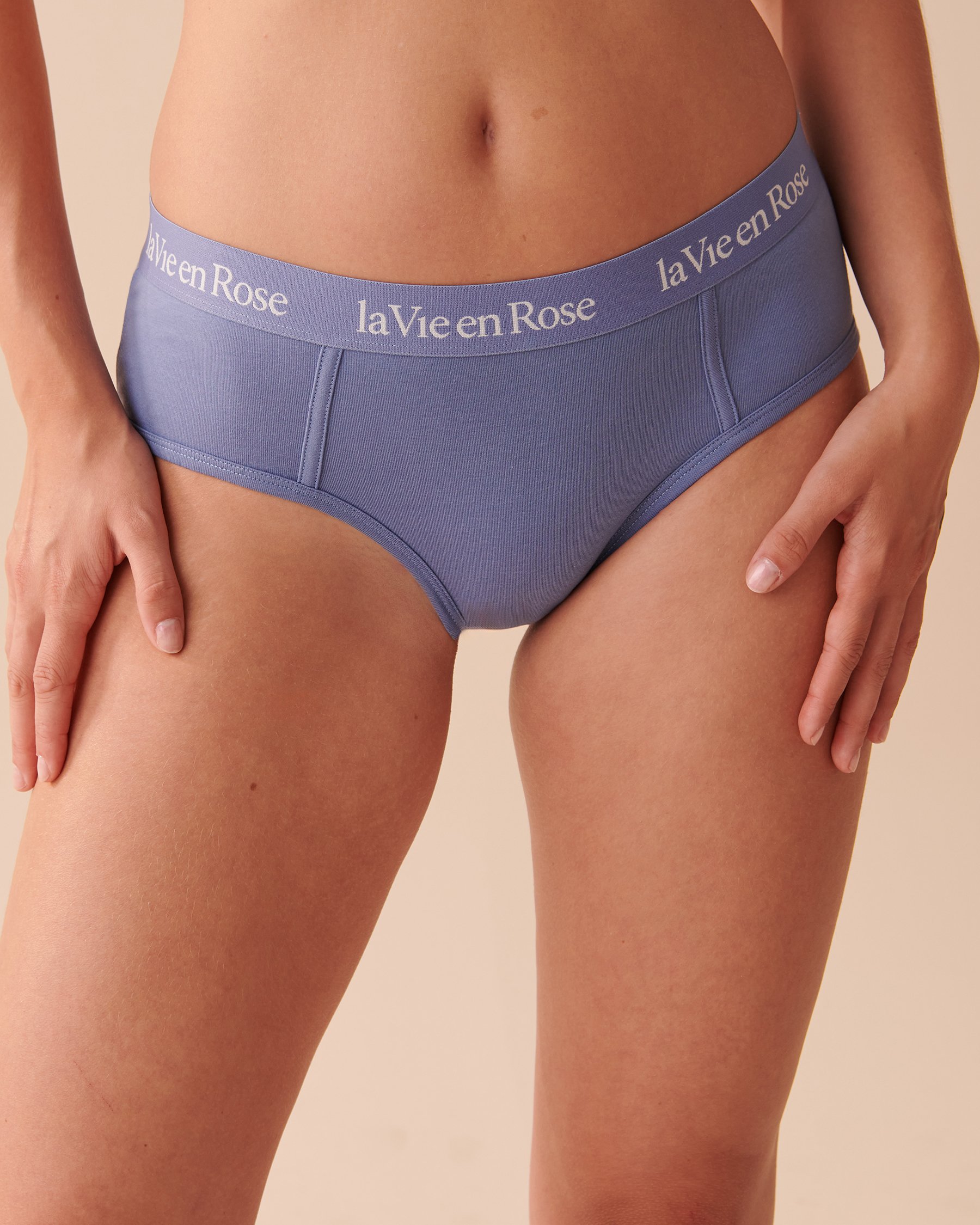 LA VIE EN ROSE Cotton and Logo Elastic Band Hiphugger Panty Delicate Blue 20100398 - View1