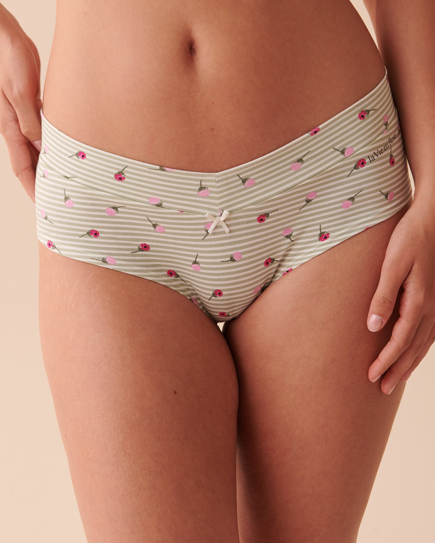 LA VIE EN ROSE Culotte aux hanches en coton Rayures et roses 20100414 - View1