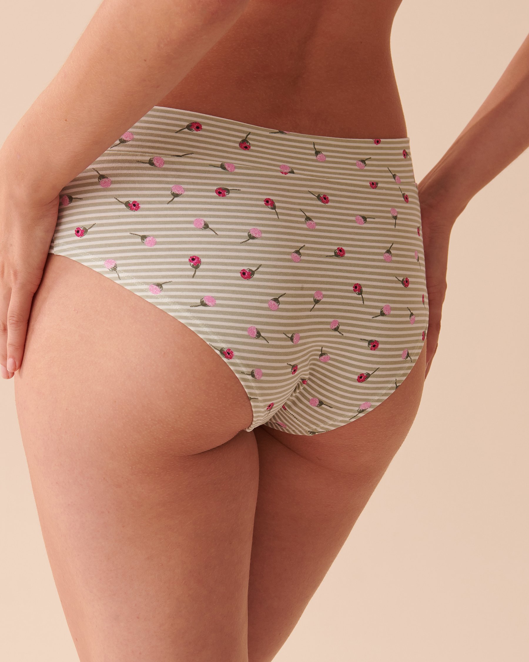 LA VIE EN ROSE Culotte aux hanches en coton Rayures et roses 20100414 - View2