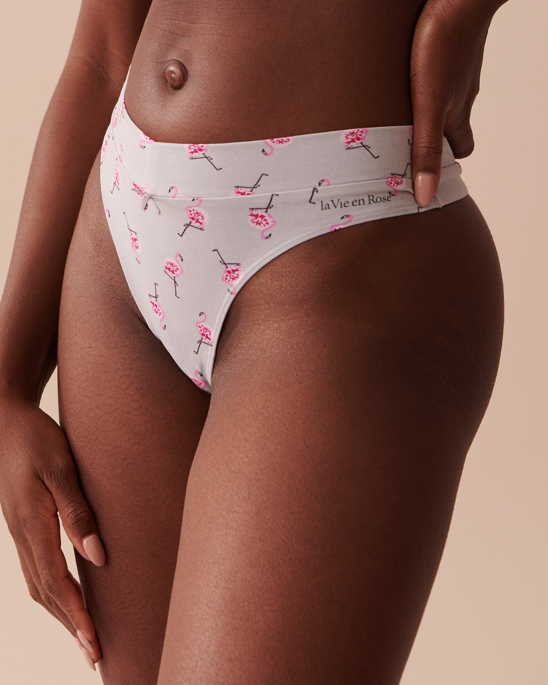 LA VIE EN ROSE Cotton Thong Panty Pink Flamingos 20100412 - View1
