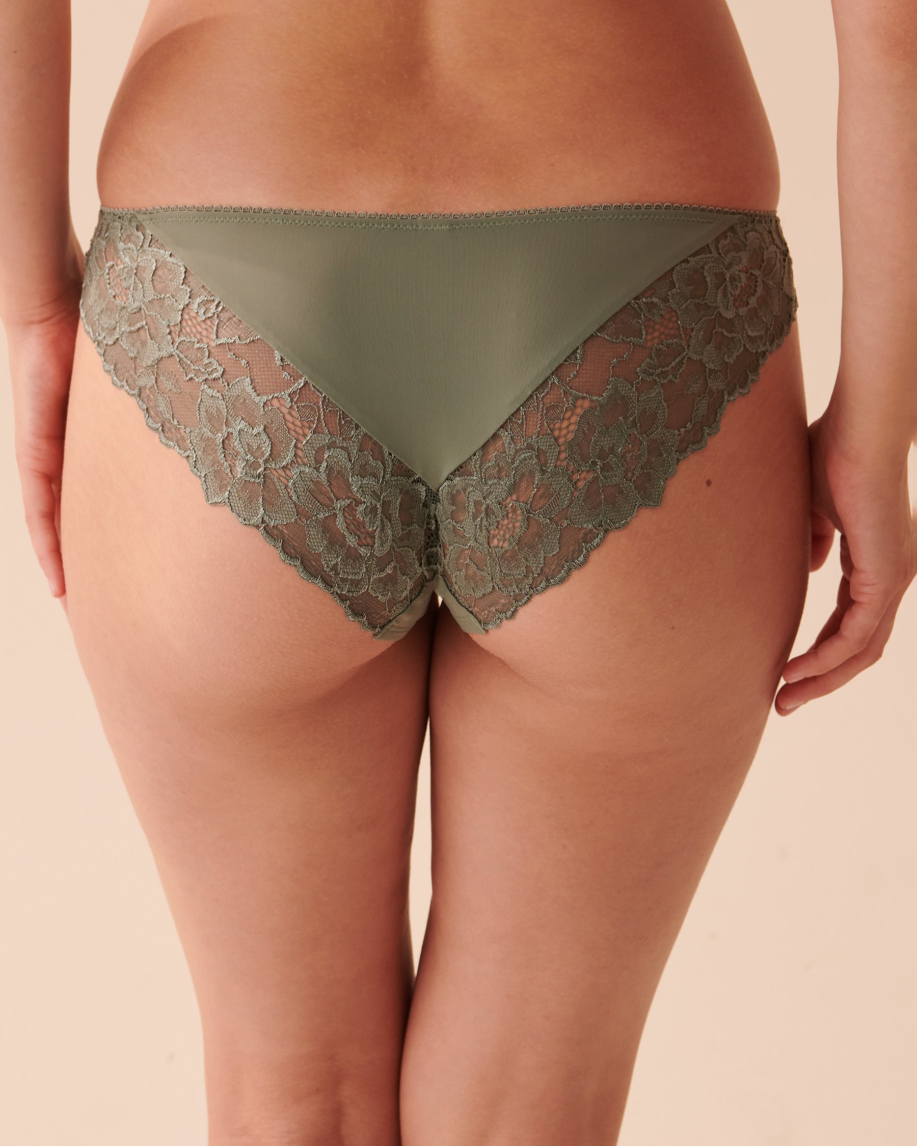 LA VIE EN ROSE Microfiber and Lace Bikini Panty Tender Green 20200446 - View2