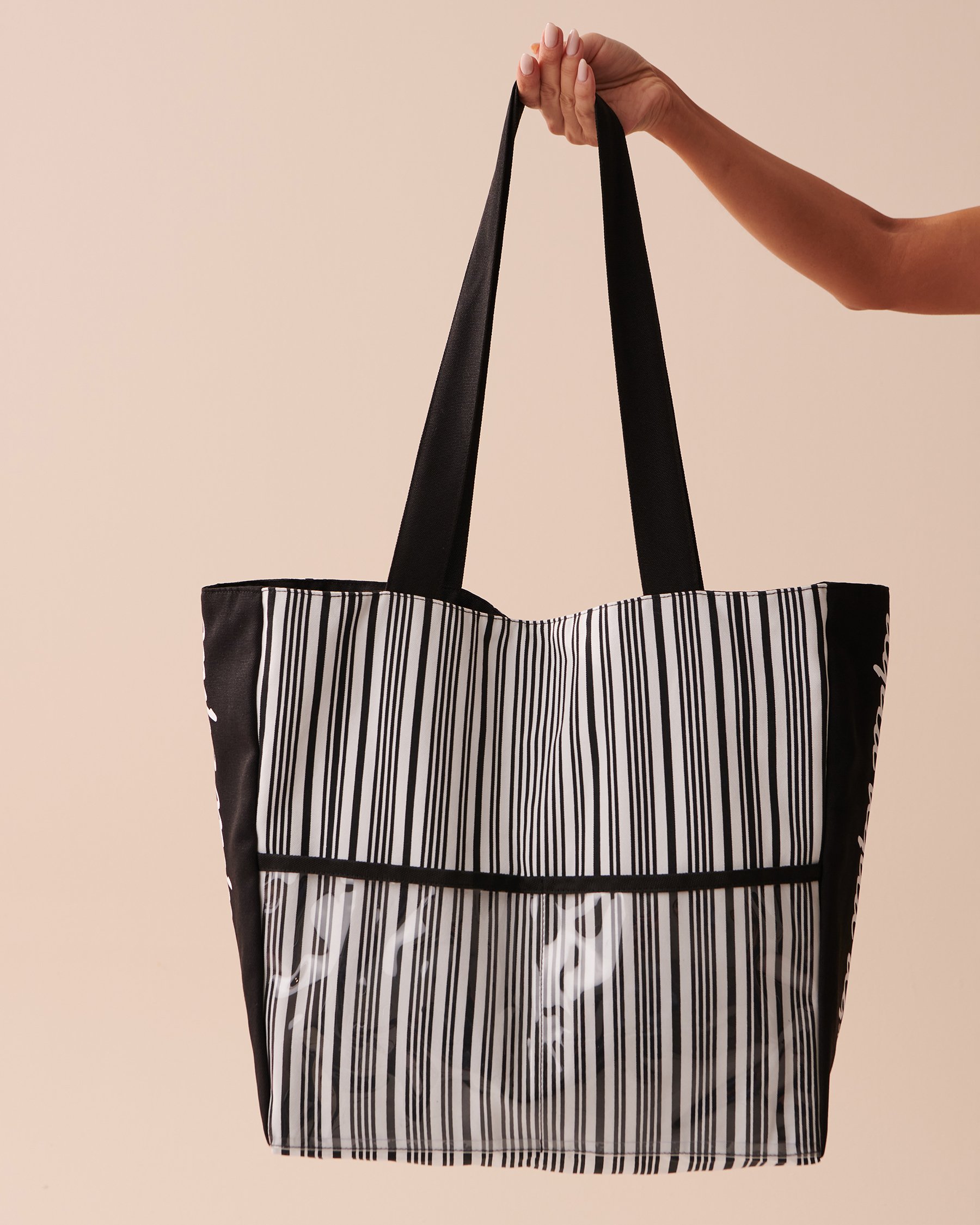 LA VIE EN ROSE AQUA Striped Beach Bag Black and White Stripes 80500094 - View5