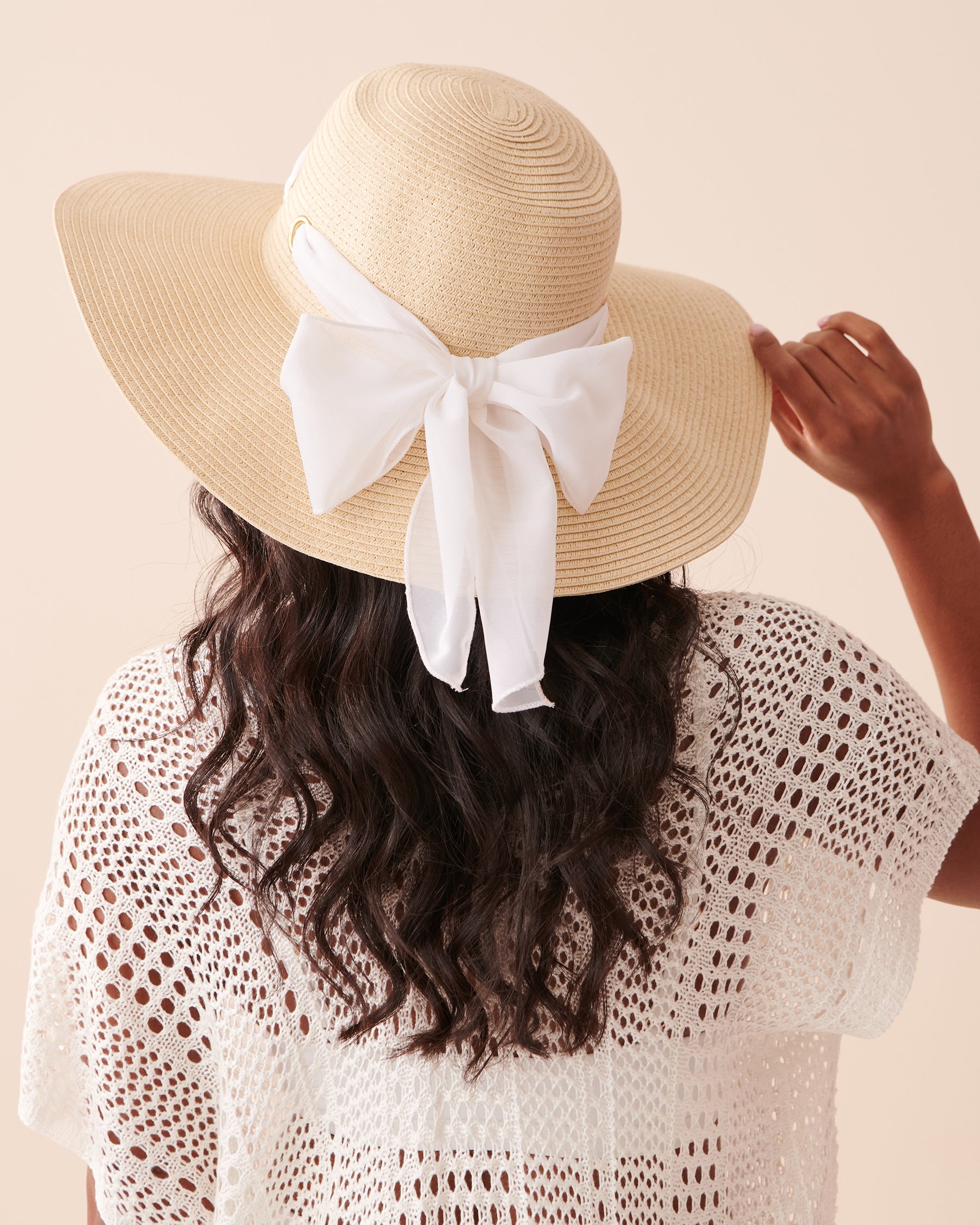 LA VIE EN ROSE AQUA Hat with Ribbon Sand 80500093 - View1