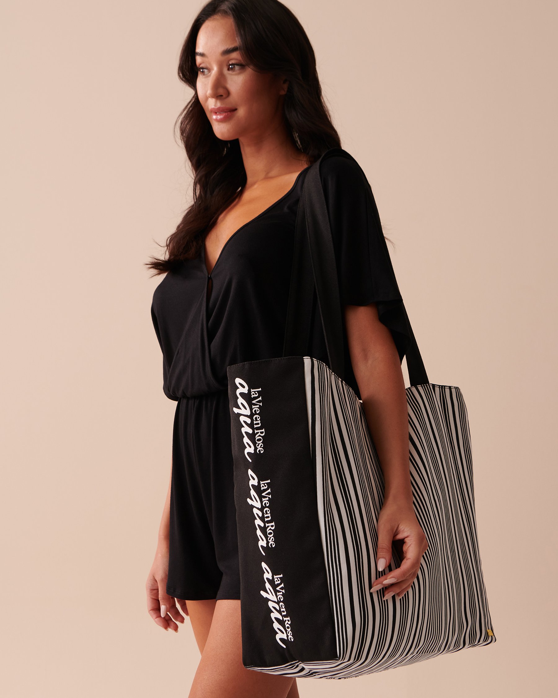 LA VIE EN ROSE AQUA Sac de plage rayé Rayures noires et blanches 80500094 - Voir1