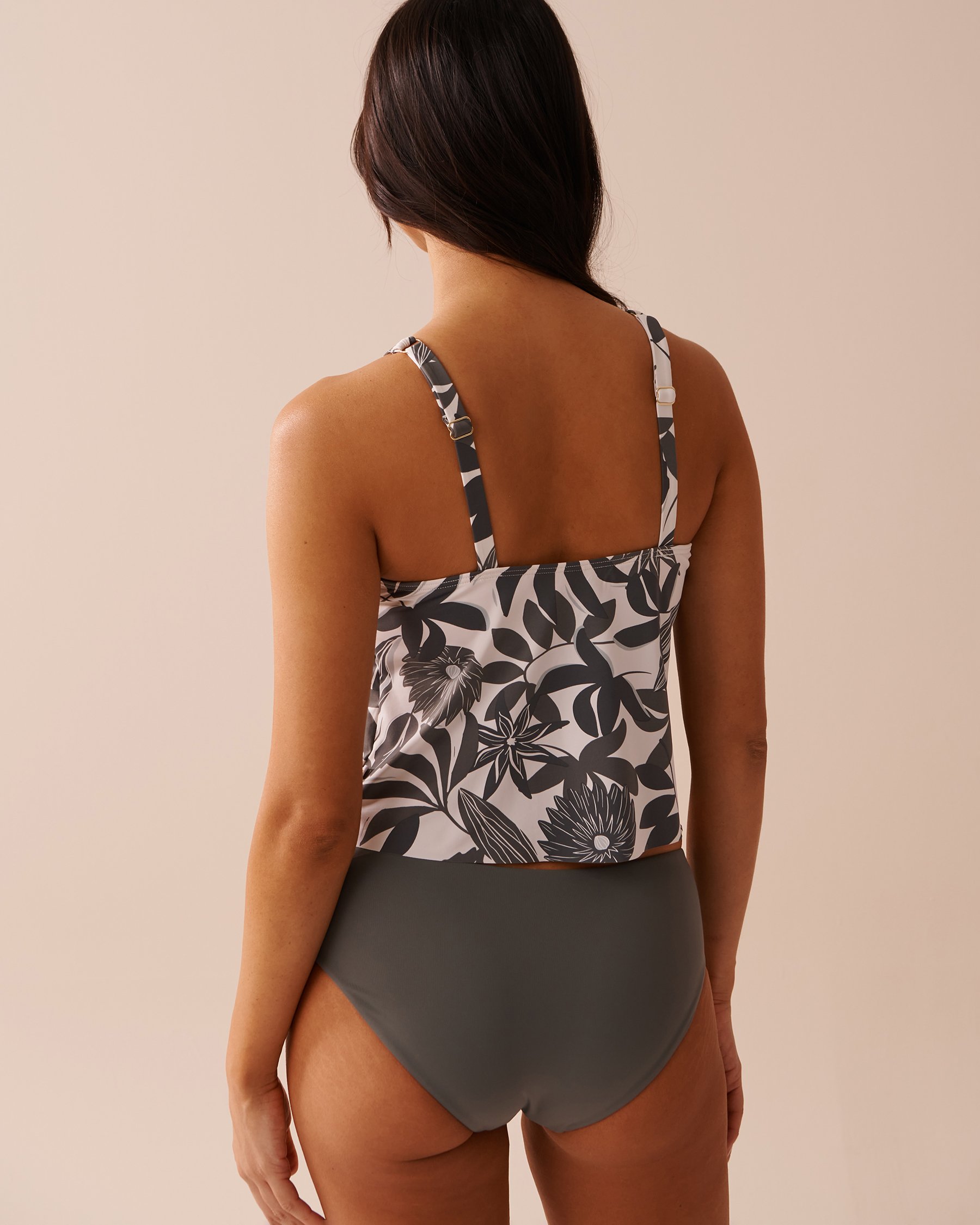 LA VIE EN ROSE AQUA Haut tankini coupe fluide bonnet D KHAKI GREY Fleurs grises et kaki 70100555 - Voir2