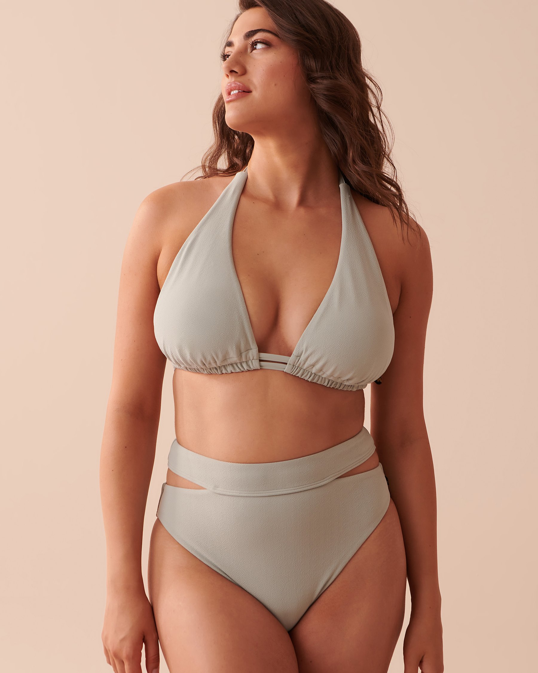 LA VIE EN ROSE AQUA TEXTURED Recycled Fibers D Cup Triangle Bikini Top Light Green Grey 70200114 - View1