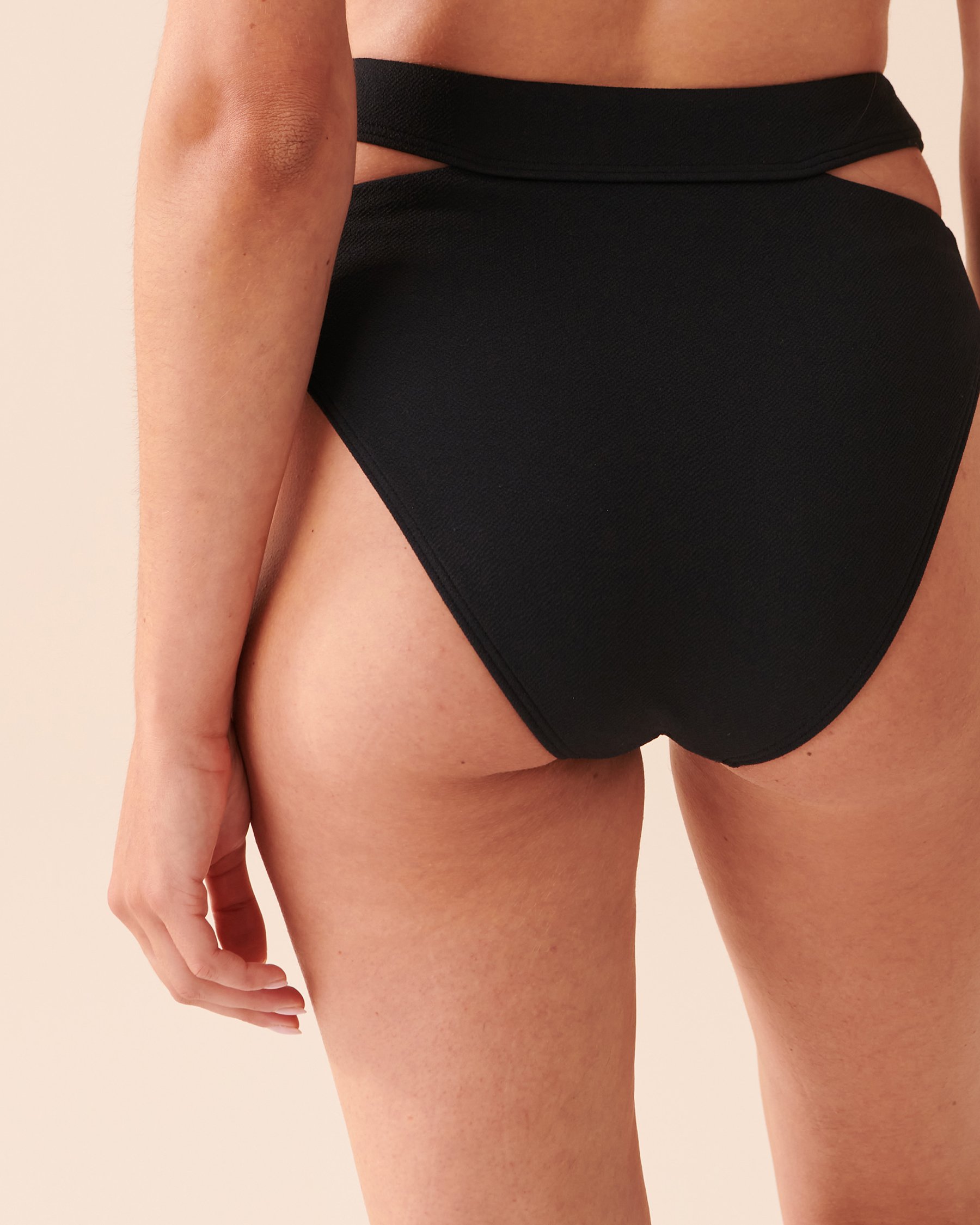 LA VIE EN ROSE AQUA TEXTURED Recycled Fibers High Waist Bikini Bottom Black 70300523 - View2