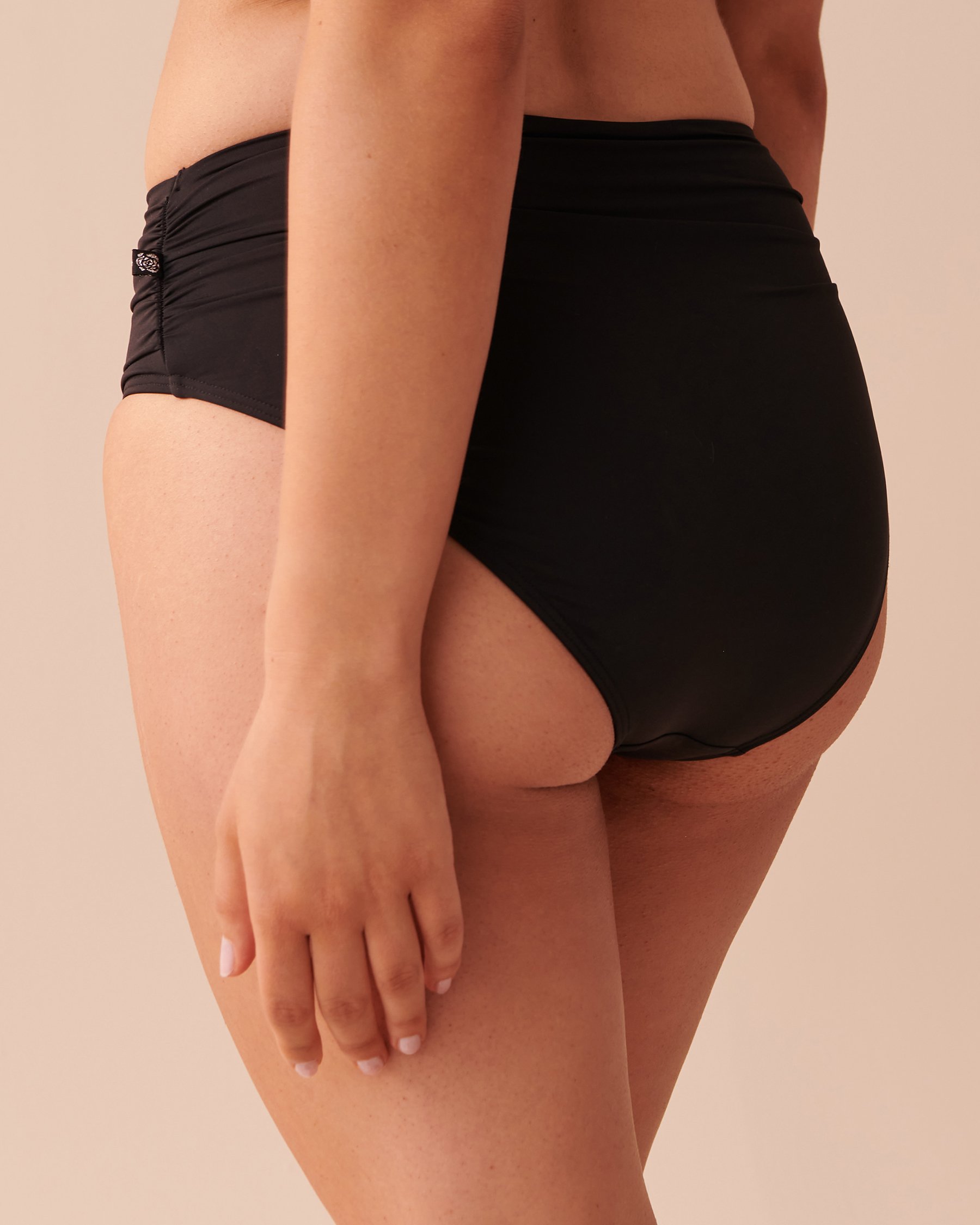 LA VIE EN ROSE AQUA Bas de bikini taille haute drapée BLACK Noir 70300578 - Voir2