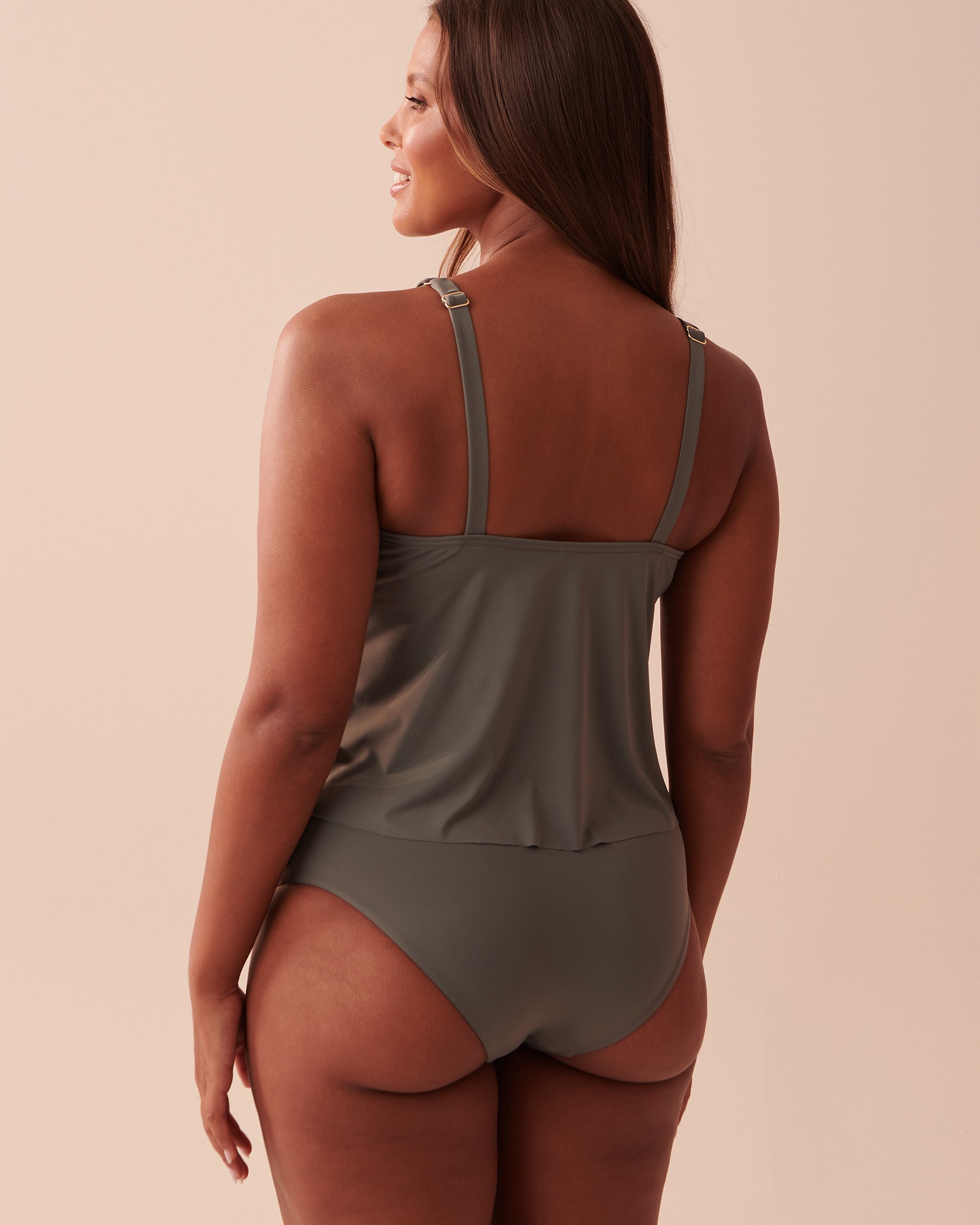 LA VIE EN ROSE AQUA KHAKI GRAY D Cup Flowy Tankini Top Khaki Grey 70100555 - View2