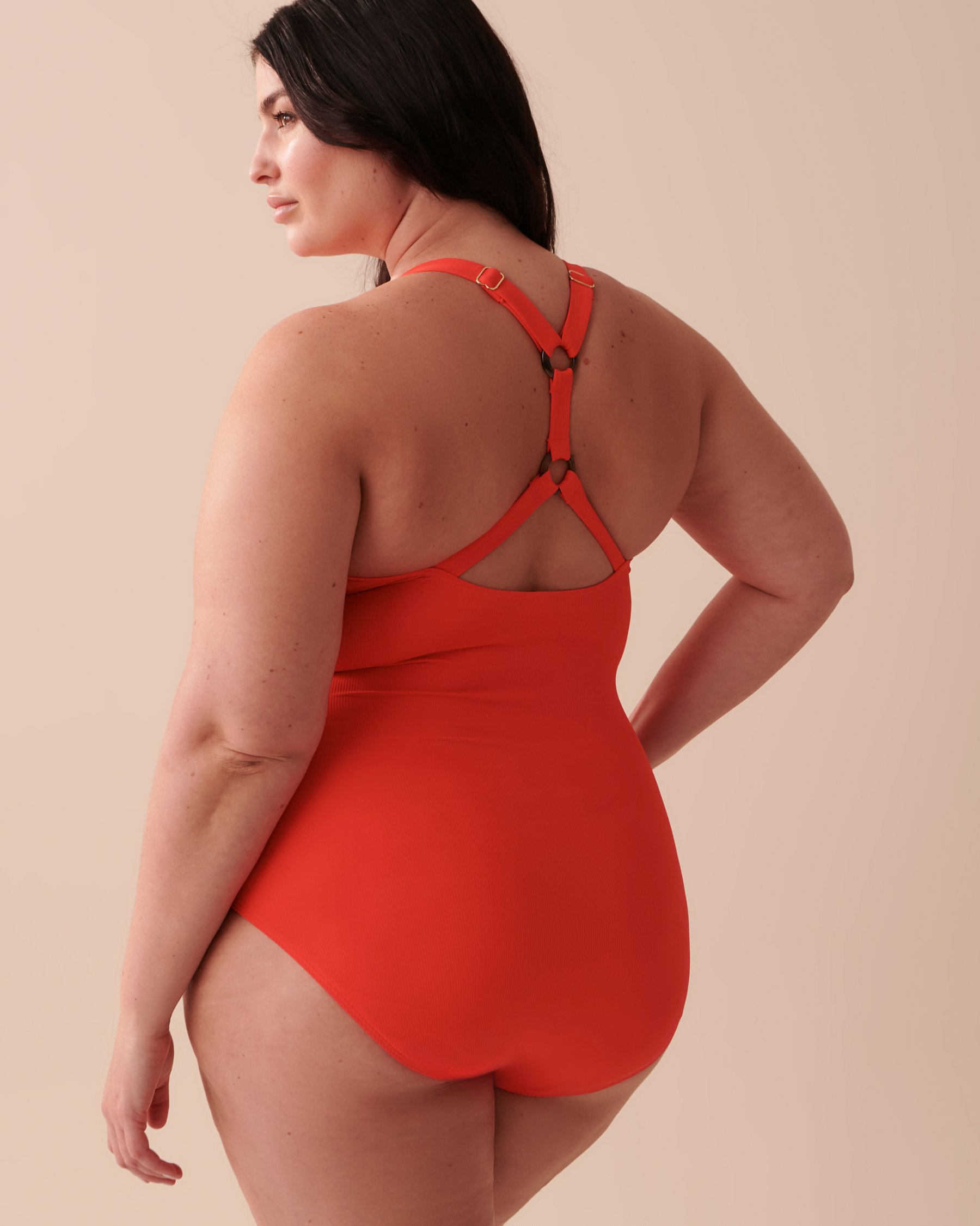 AQUAROSE TAHITI Textured Racerback One-piece Swimsuit Bright Red 70400102 - View2