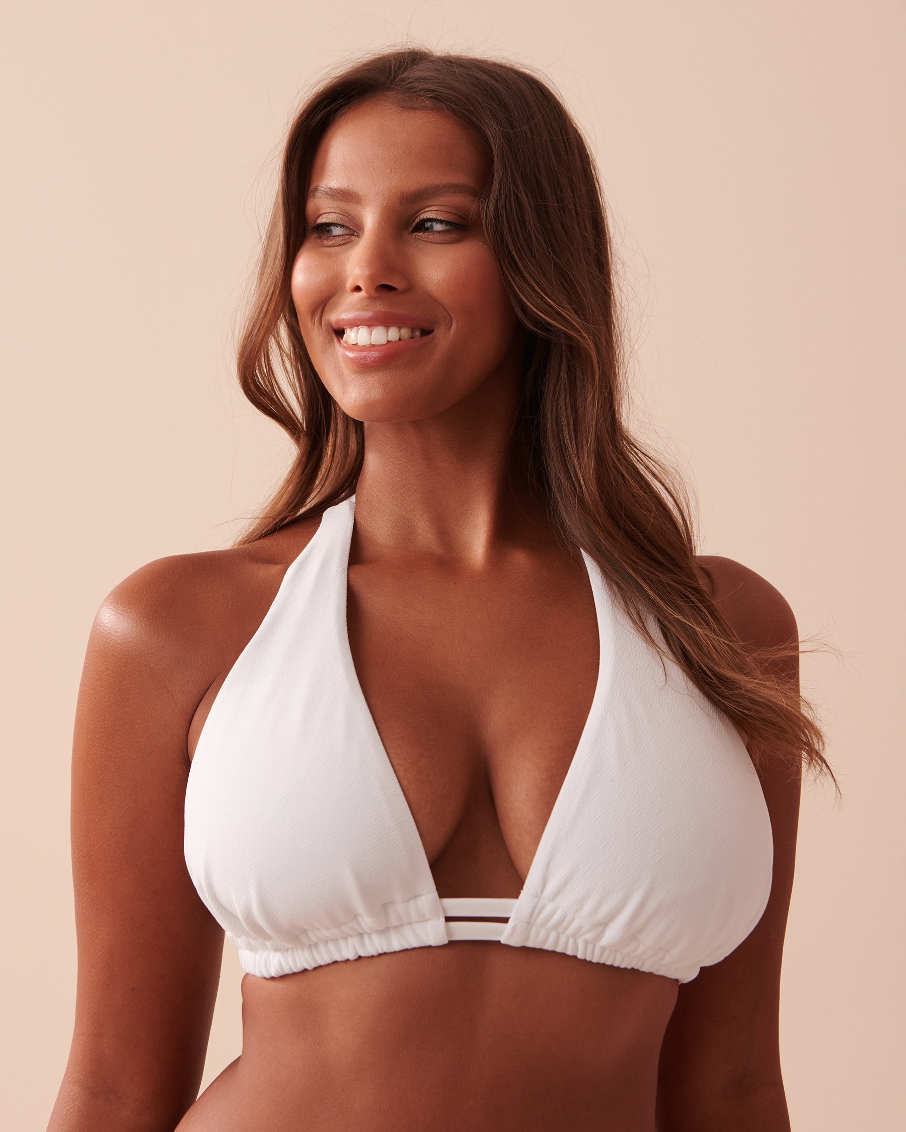 LA VIE EN ROSE AQUA TEXTURED Recycled Fibers D Cup Triangle Bikini Top White 70200114 - View1