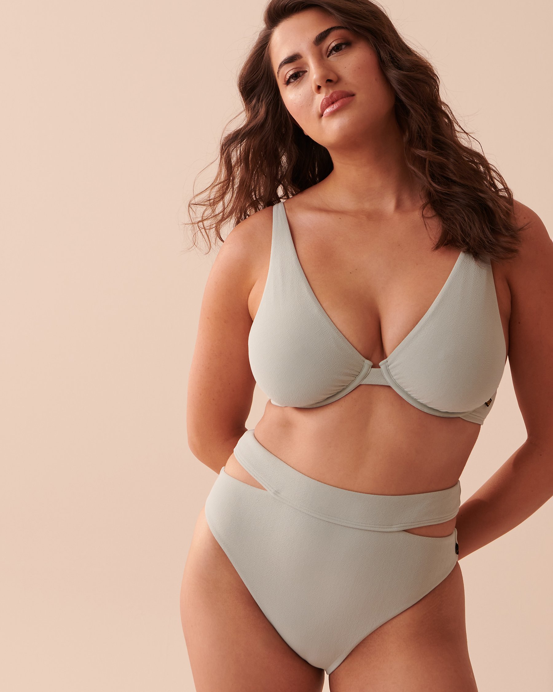 TROPIK TEXTURED Recycled Fibers Triangle Bikini Top Light Green Grey 70100558 - View1