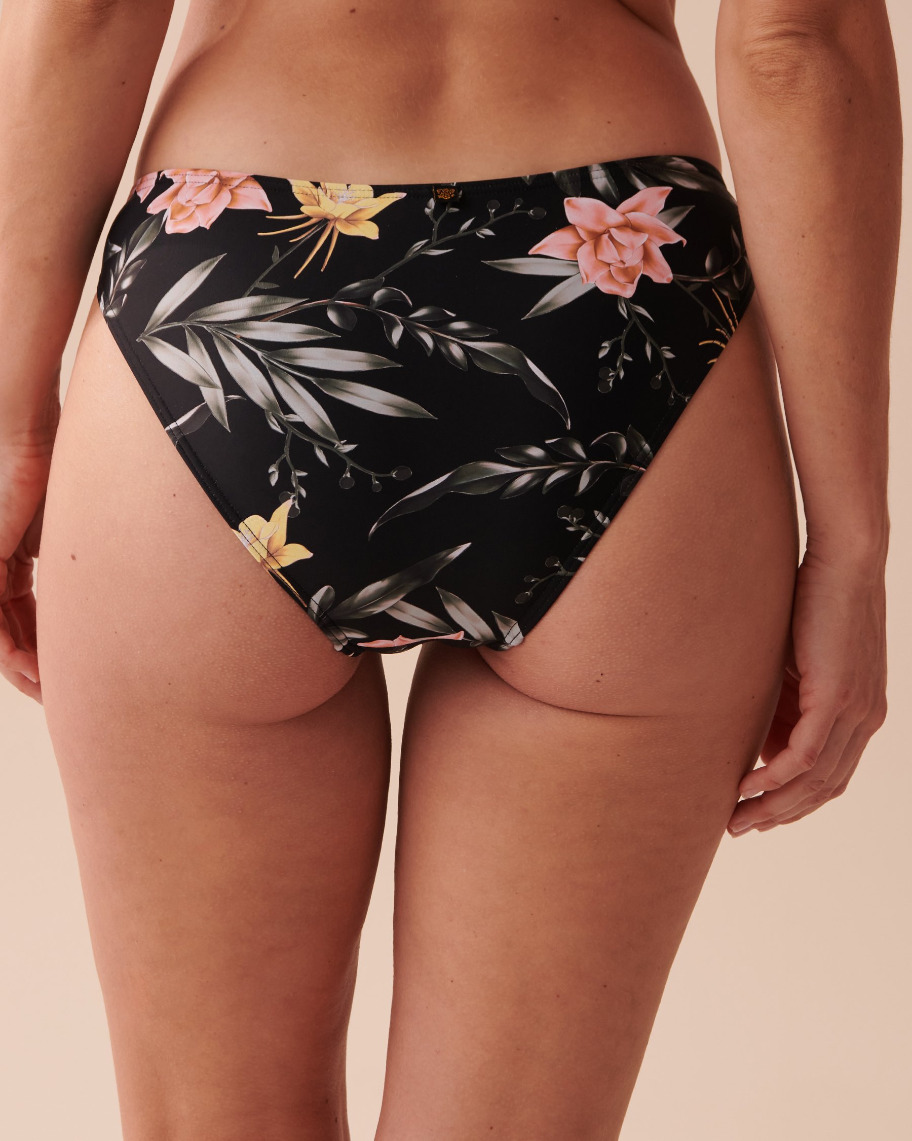 LA VIE EN ROSE AQUA TROPICAL Side Tie Brazilian Bikini Bottom Black Tropical Blooms 70300515 - View2