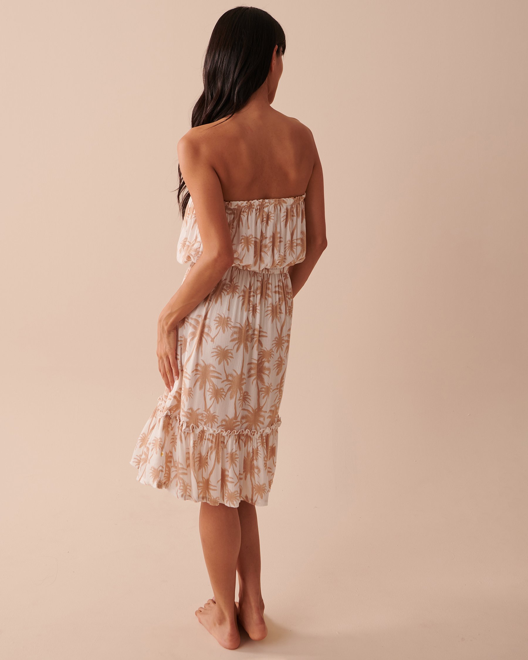 LA VIE EN ROSE AQUA Strapless Mini Dress Golden Palm Trees 80300084 - View2