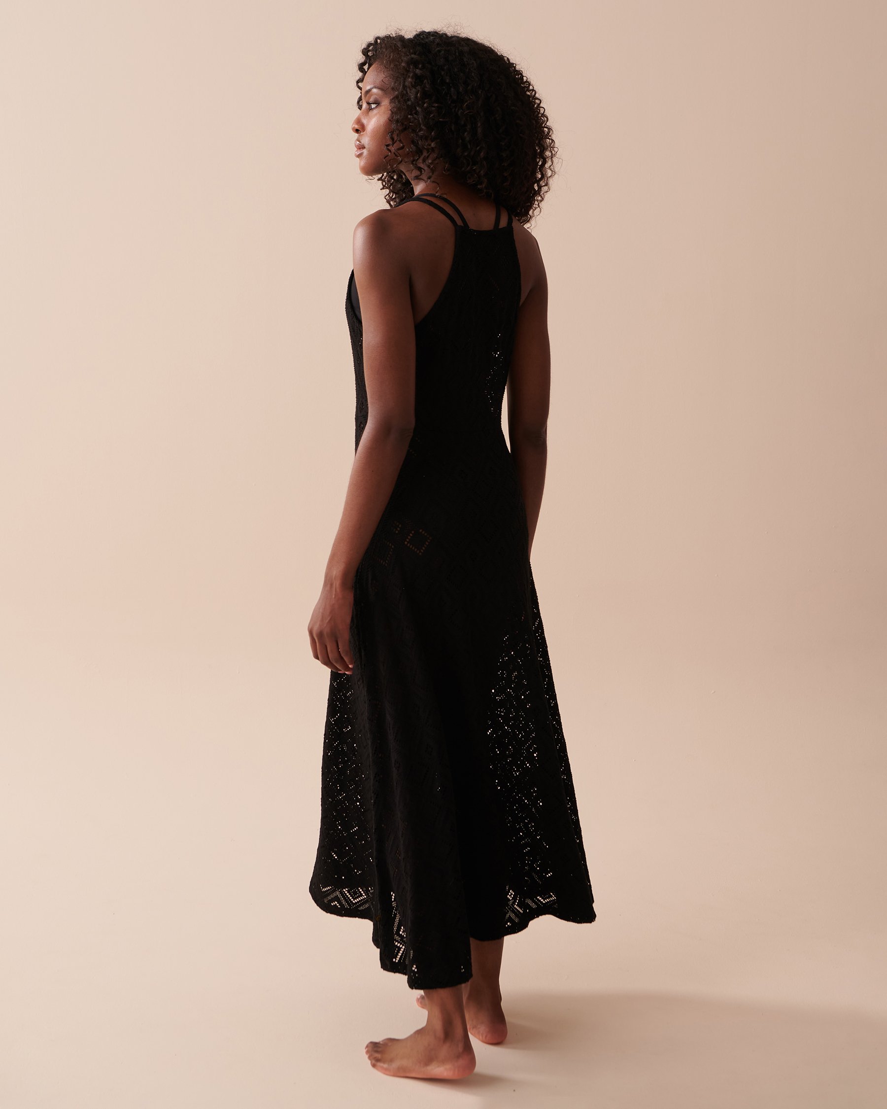 LA VIE EN ROSE AQUA Crochet Long Dress Black 80300085 - View2