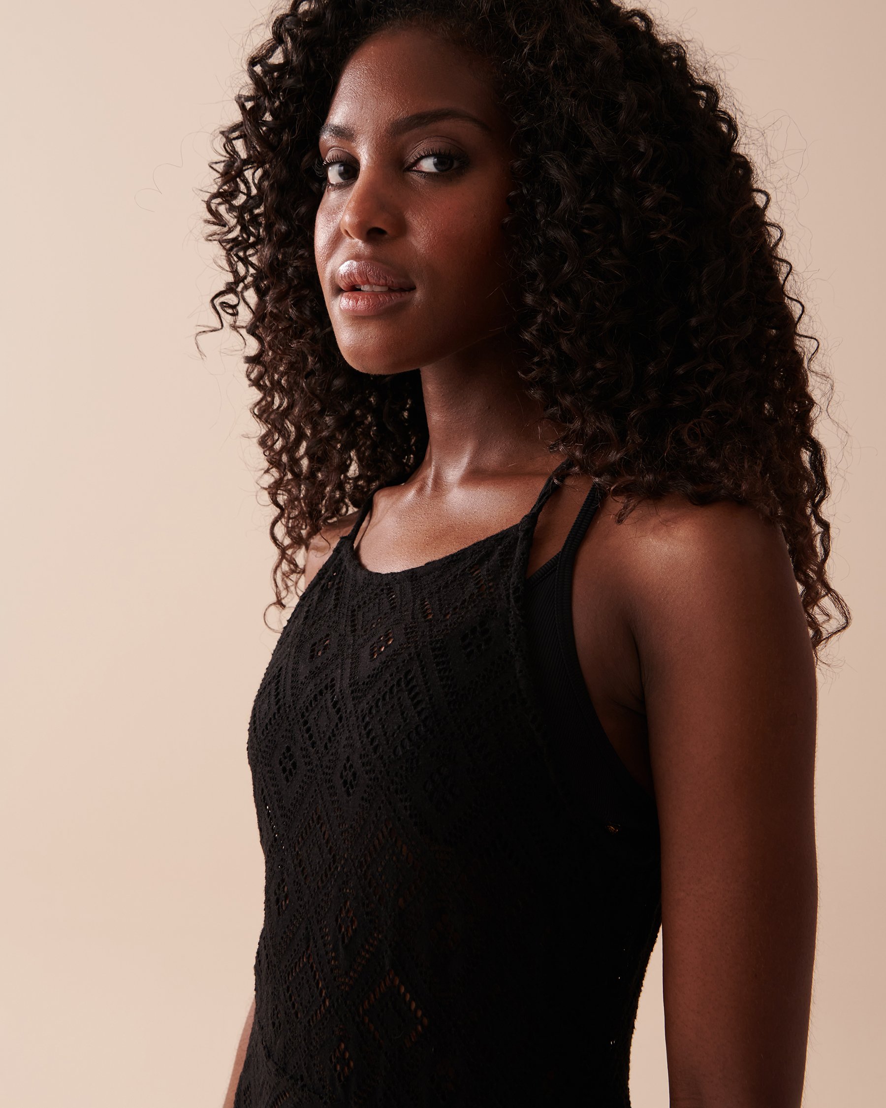 LA VIE EN ROSE AQUA Crochet Long Dress Black 80300085 - View4