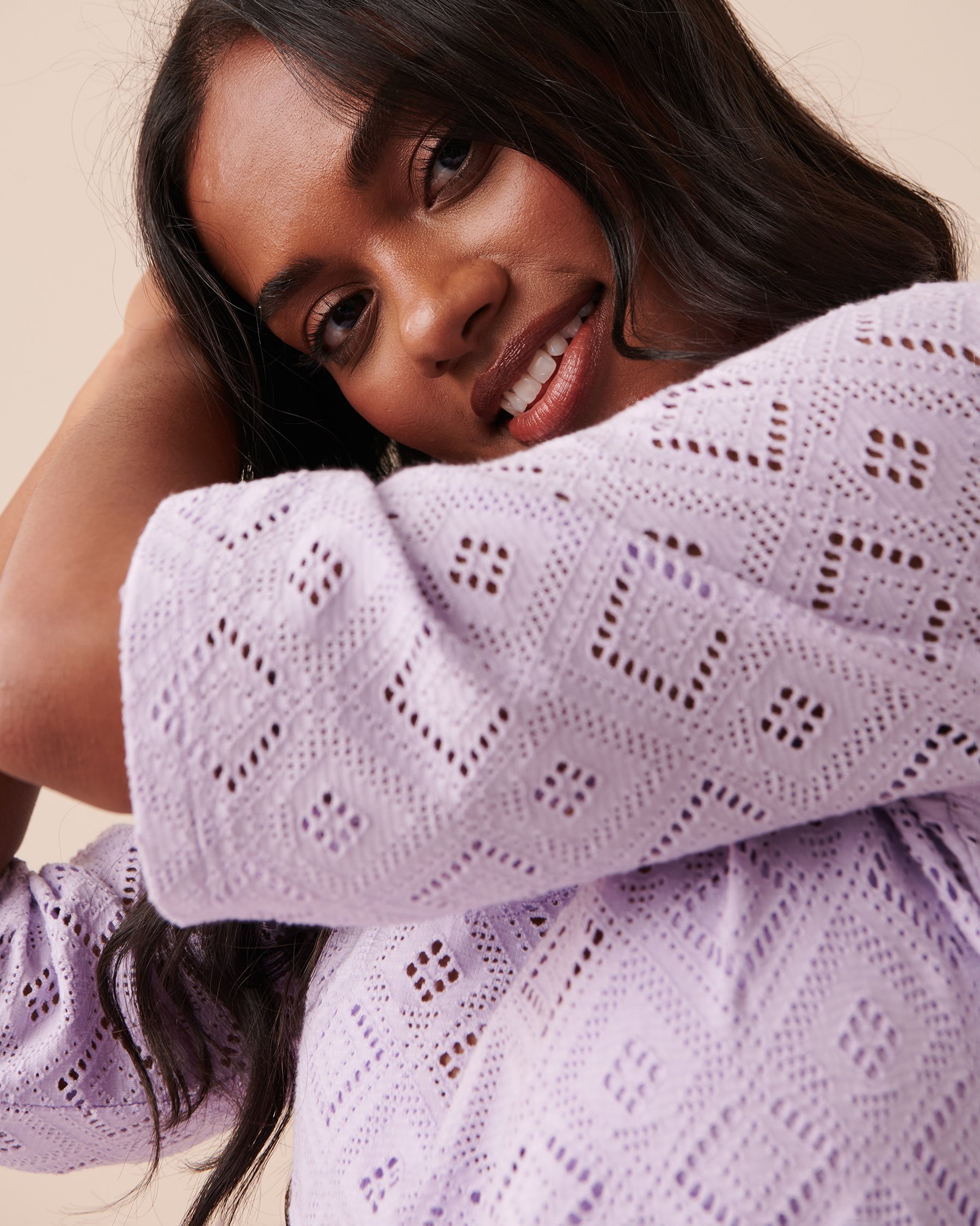 LA VIE EN ROSE AQUA Crochet Tunic Pastel Lilac 80100019 - View3