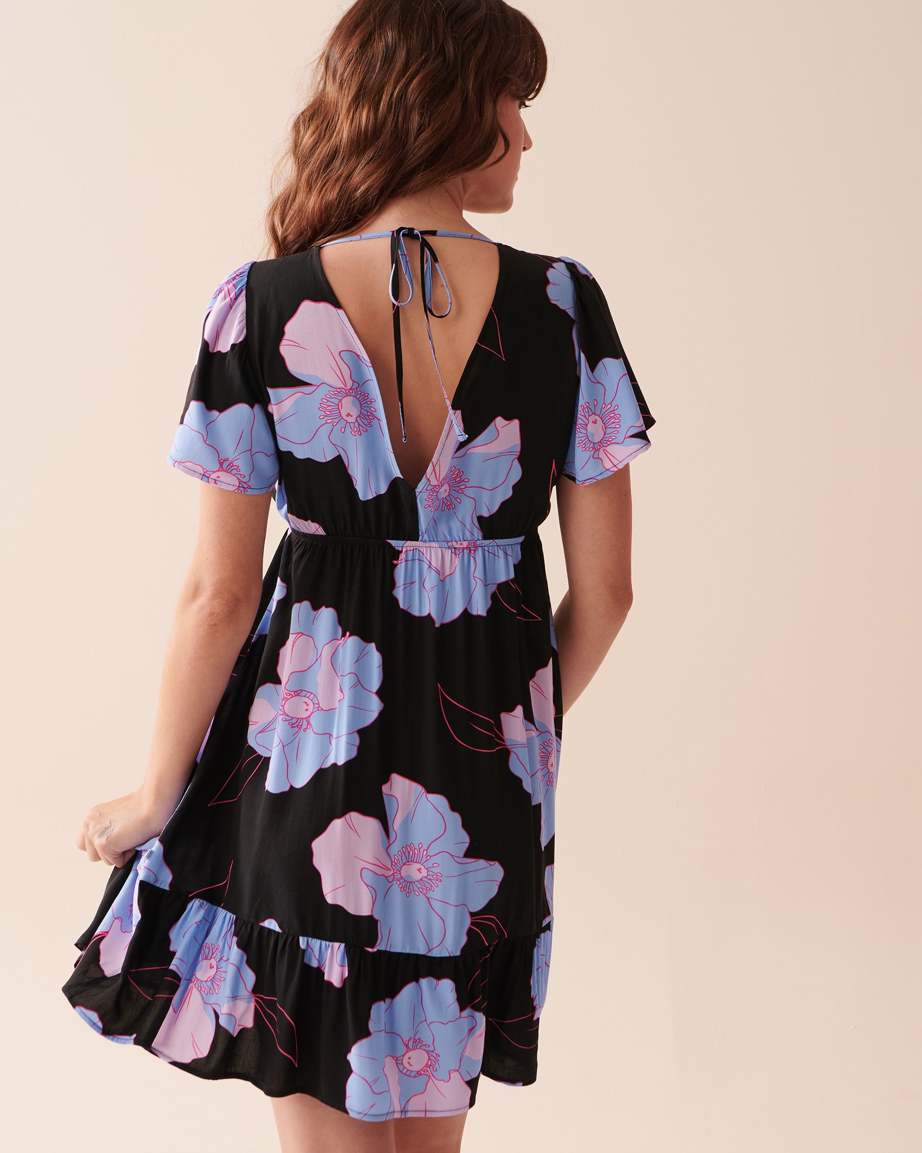 LA VIE EN ROSE AQUA Robe manches courtes en fibres recyclées Fleurs néons 80300088 - View2