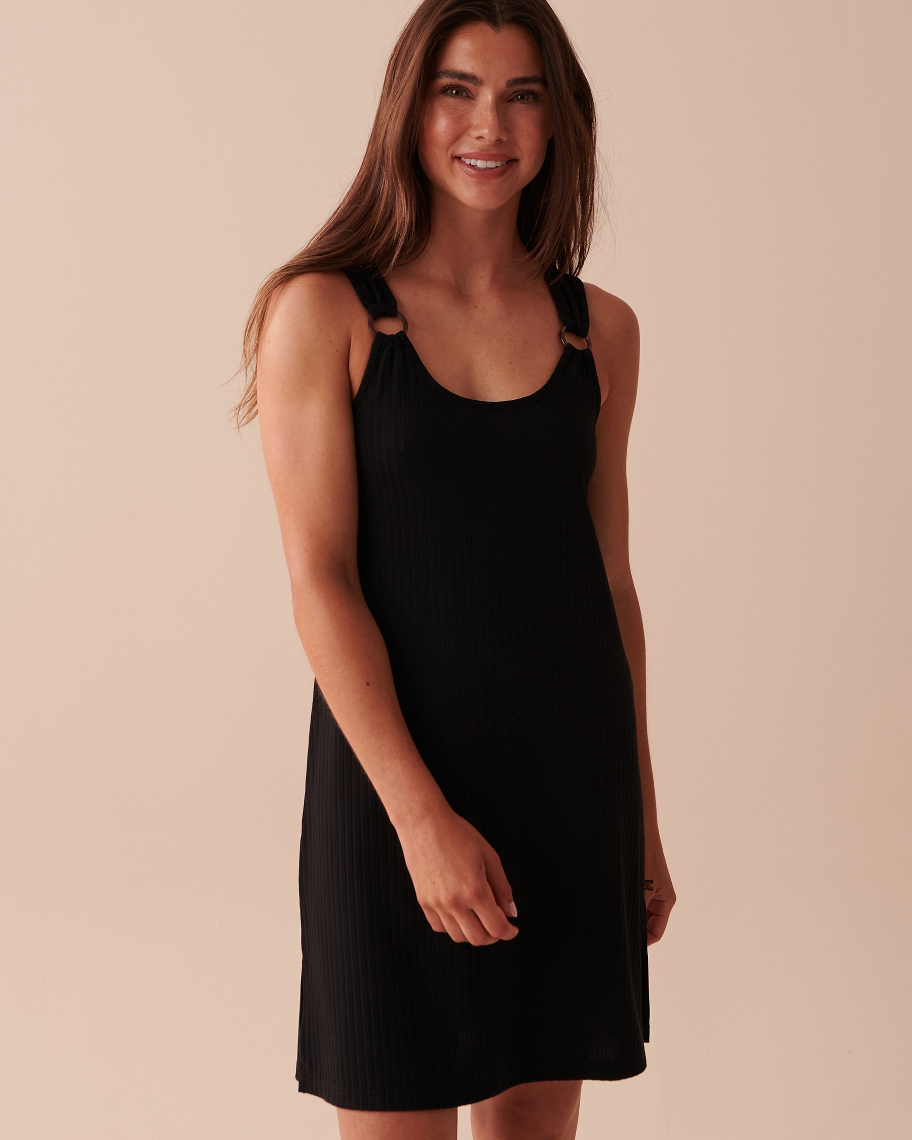 LA VIE EN ROSE AQUA Ribbed Sleeveless Dress Black 80300087 - View1