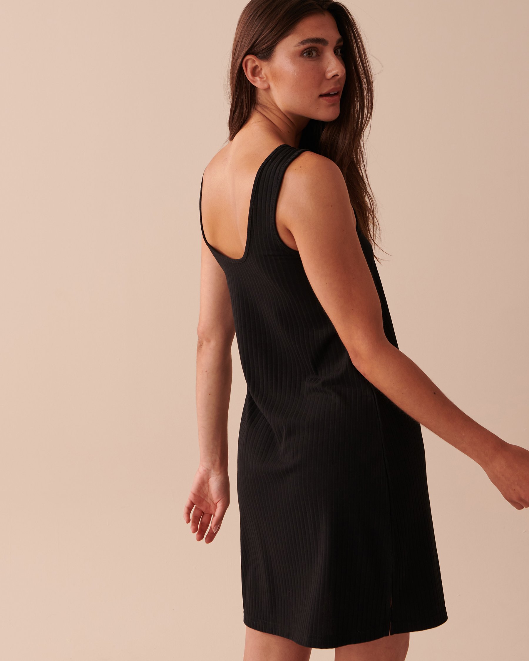 LA VIE EN ROSE AQUA Ribbed Sleeveless Dress Black 80300087 - View2