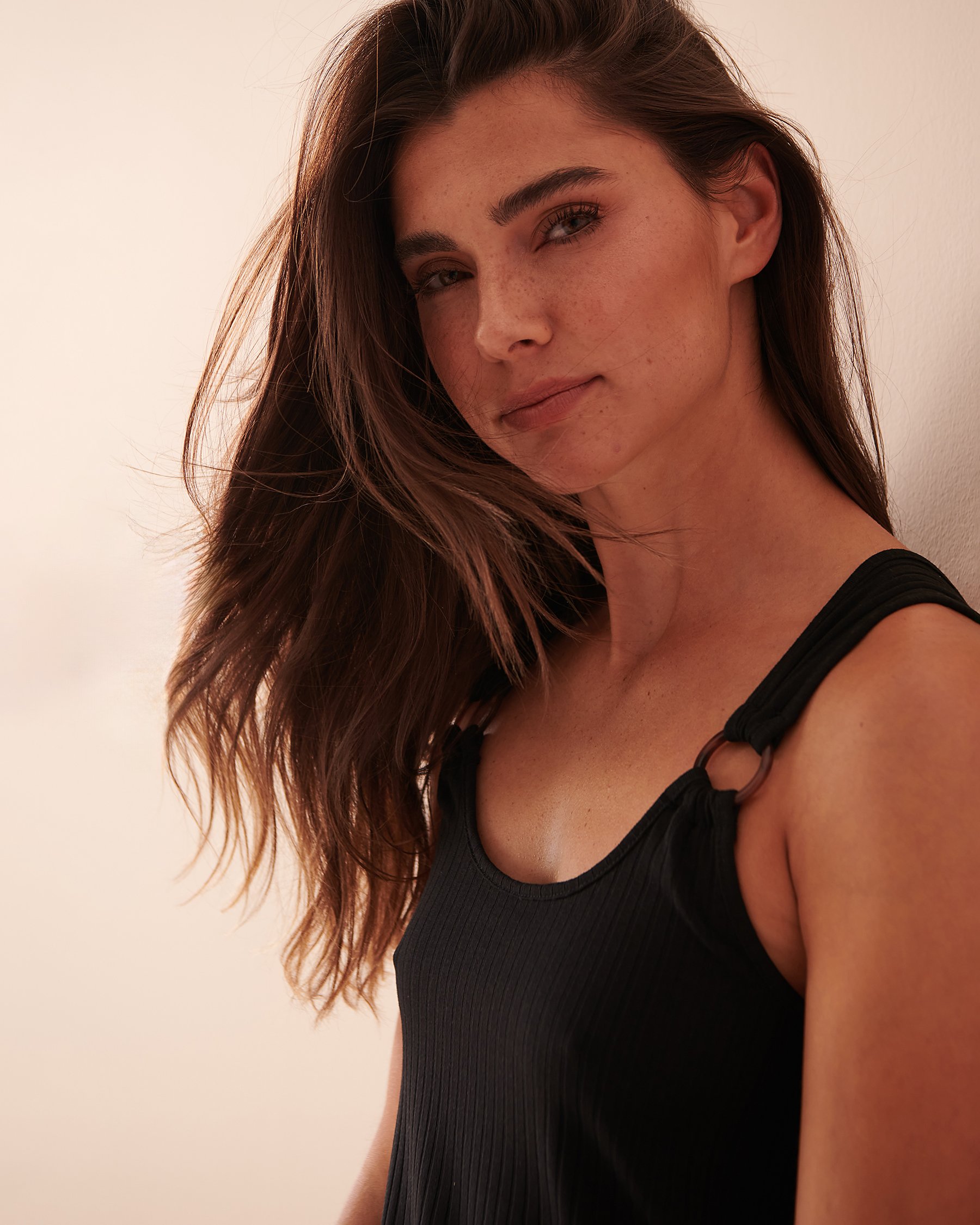 LA VIE EN ROSE AQUA Ribbed Sleeveless Dress Black 80300087 - View3