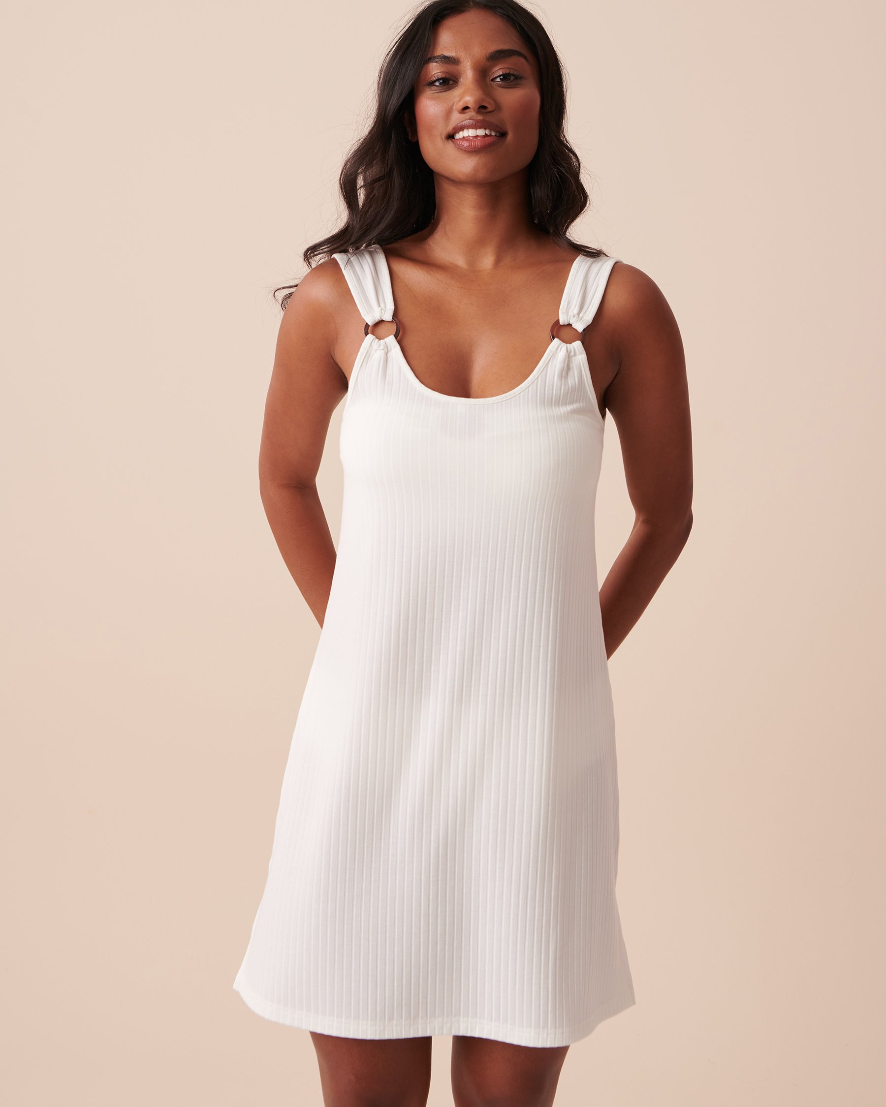LA VIE EN ROSE AQUA Ribbed Sleeveless Dress White 80300087 - View1