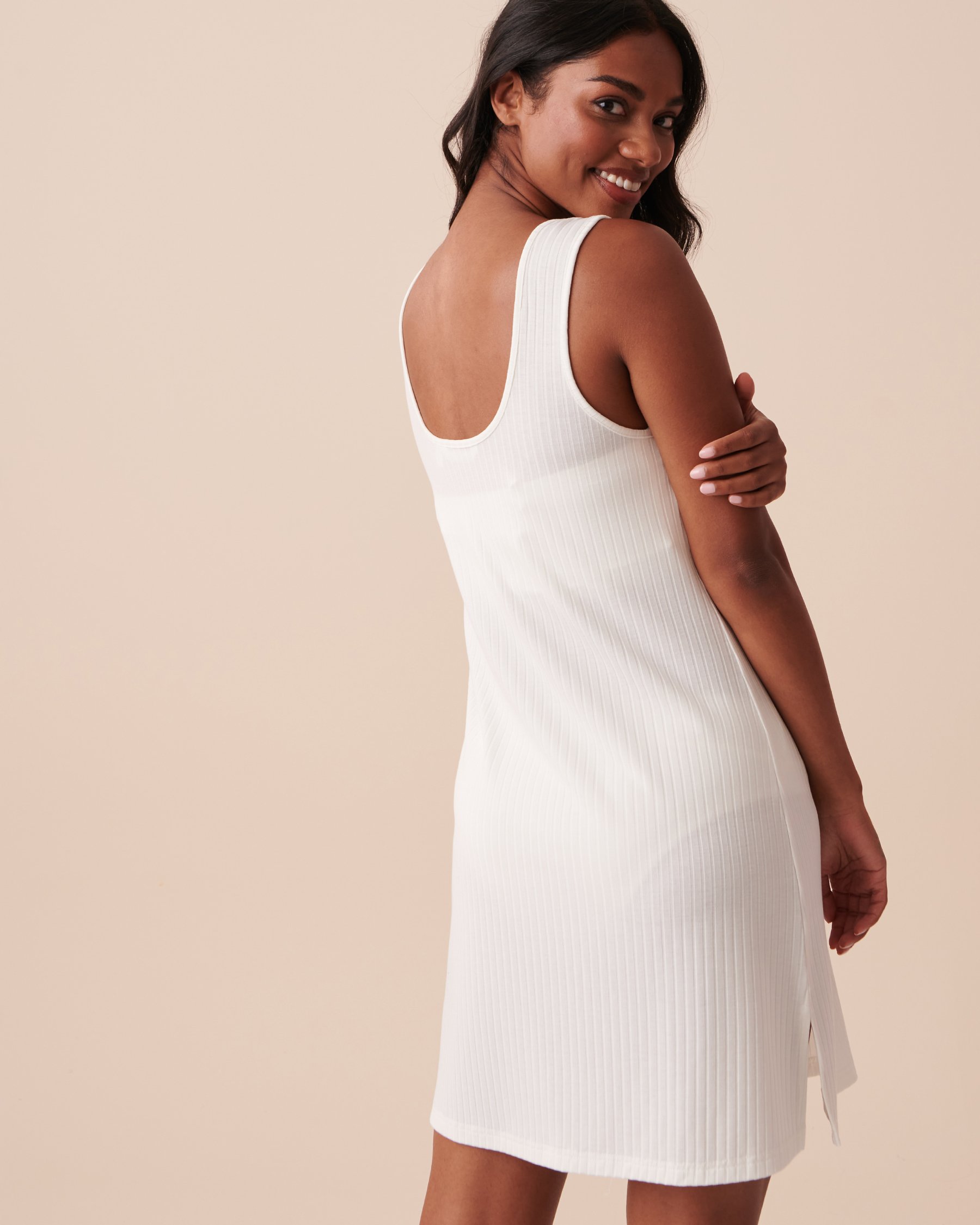 LA VIE EN ROSE AQUA Ribbed Sleeveless Dress White 80300087 - View2