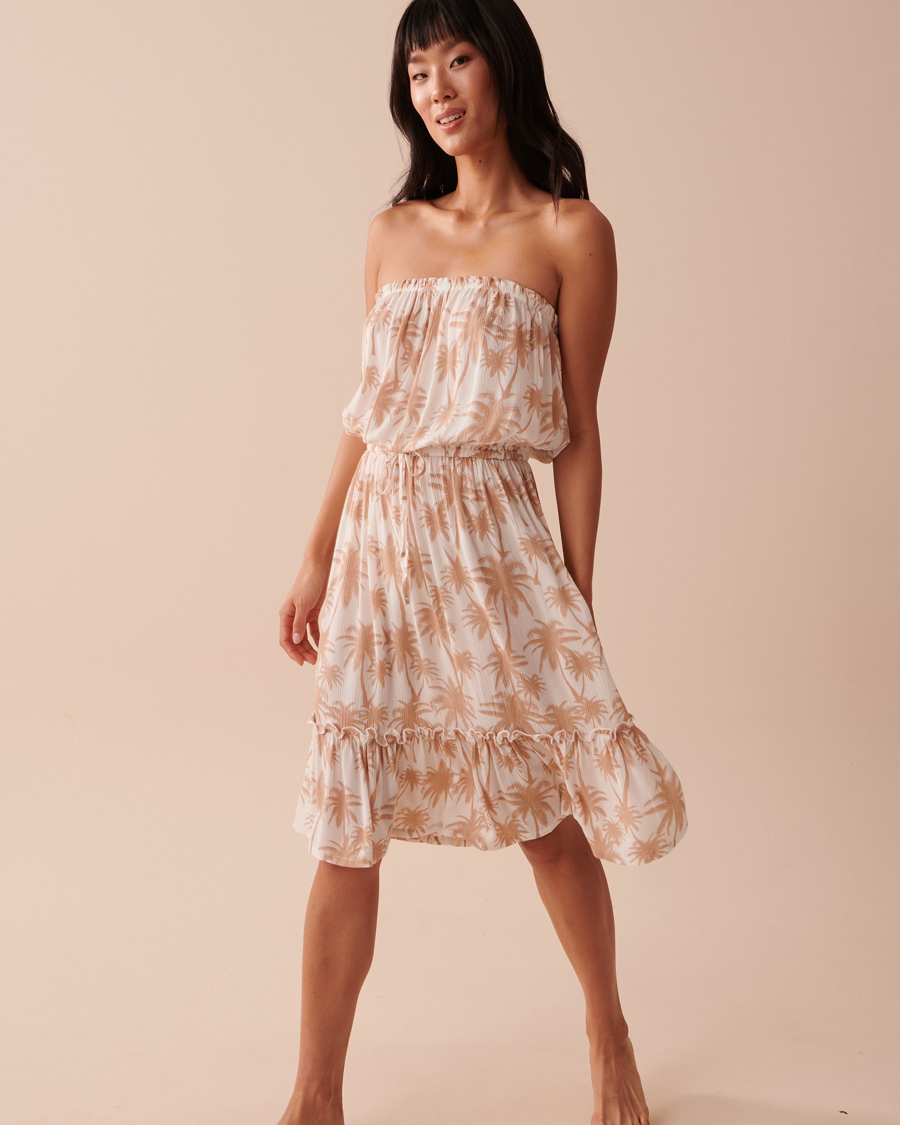 LA VIE EN ROSE AQUA Strapless Mini Dress Golden Palm Trees 80300084 - View1