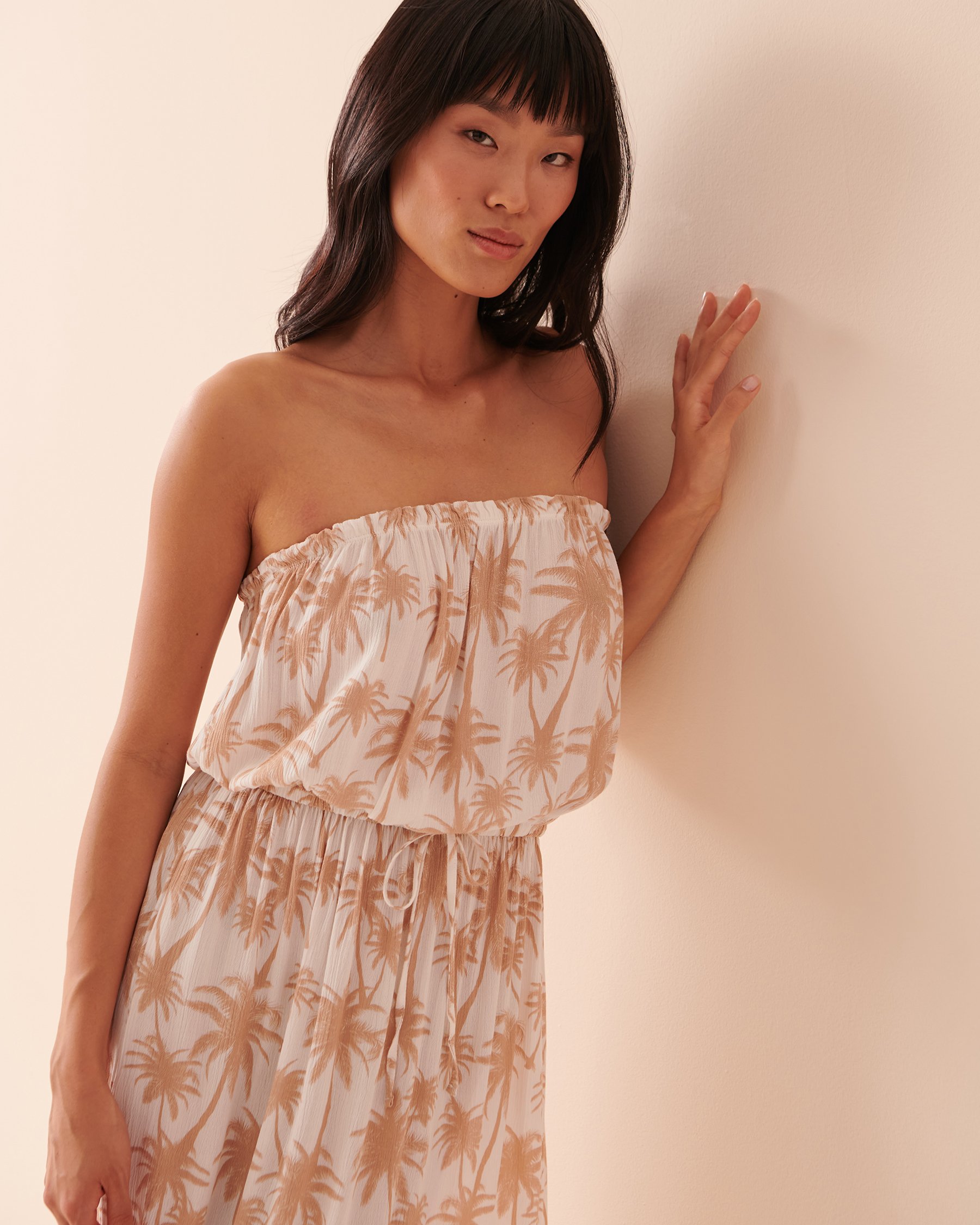 LA VIE EN ROSE AQUA Strapless Mini Dress Golden Palm Trees 80300084 - View3