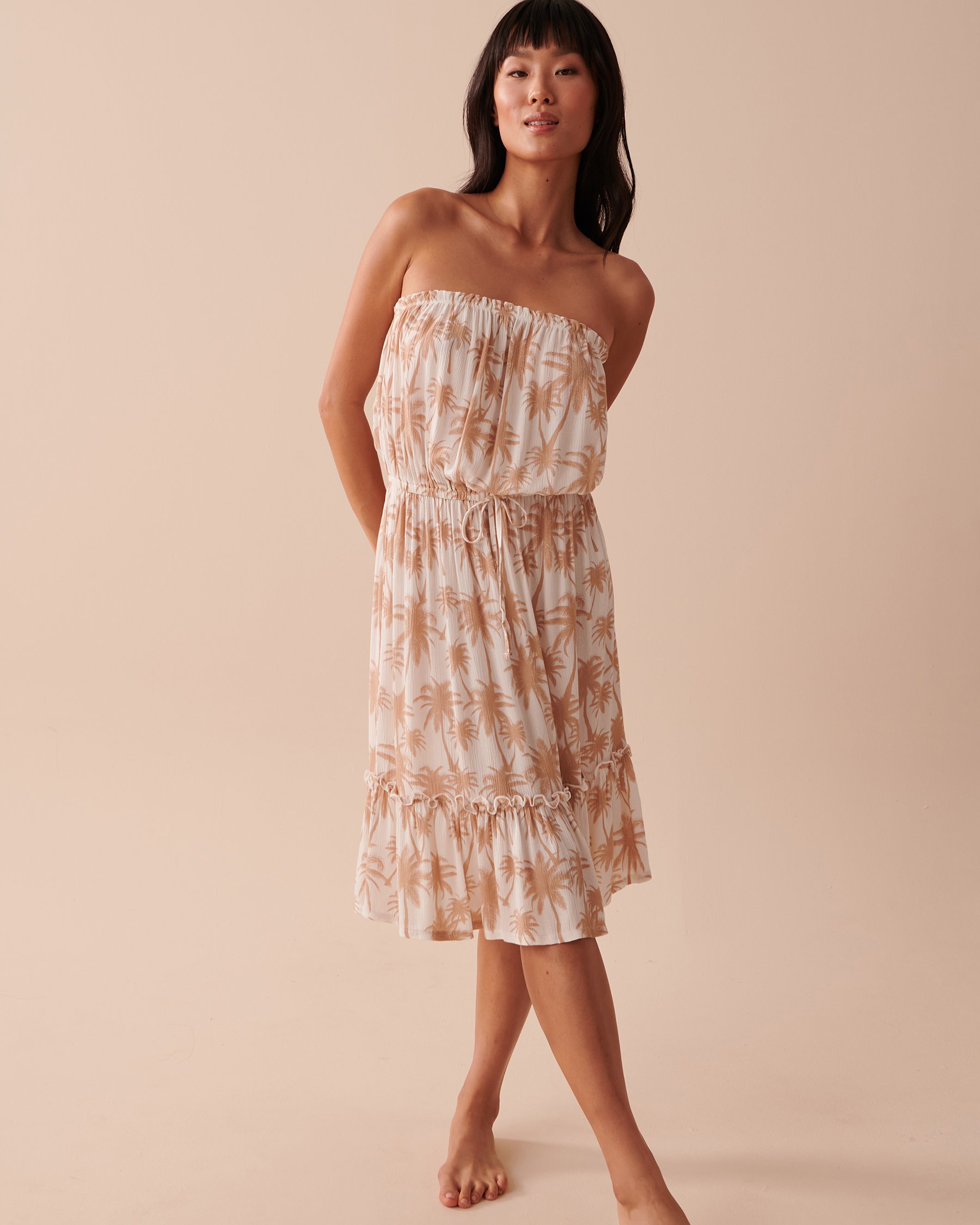 LA VIE EN ROSE AQUA Strapless Mini Dress Golden Palm Trees 80300084 - View4