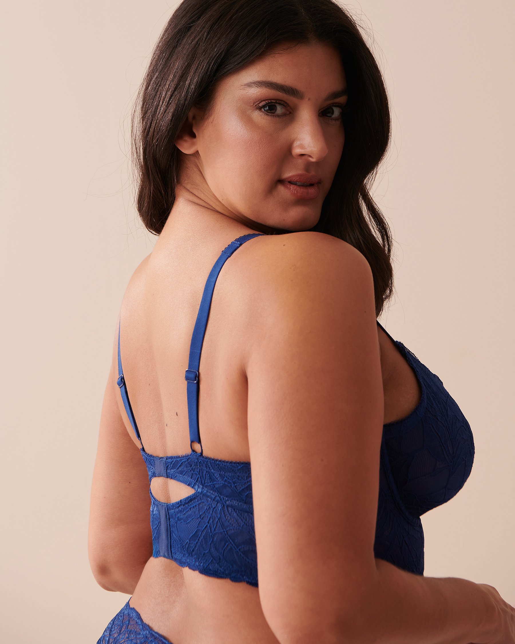 LA VIE EN ROSE Soutien-gorge corset sans doublure en dentelle Bleu foncé 10100133 - Voir2