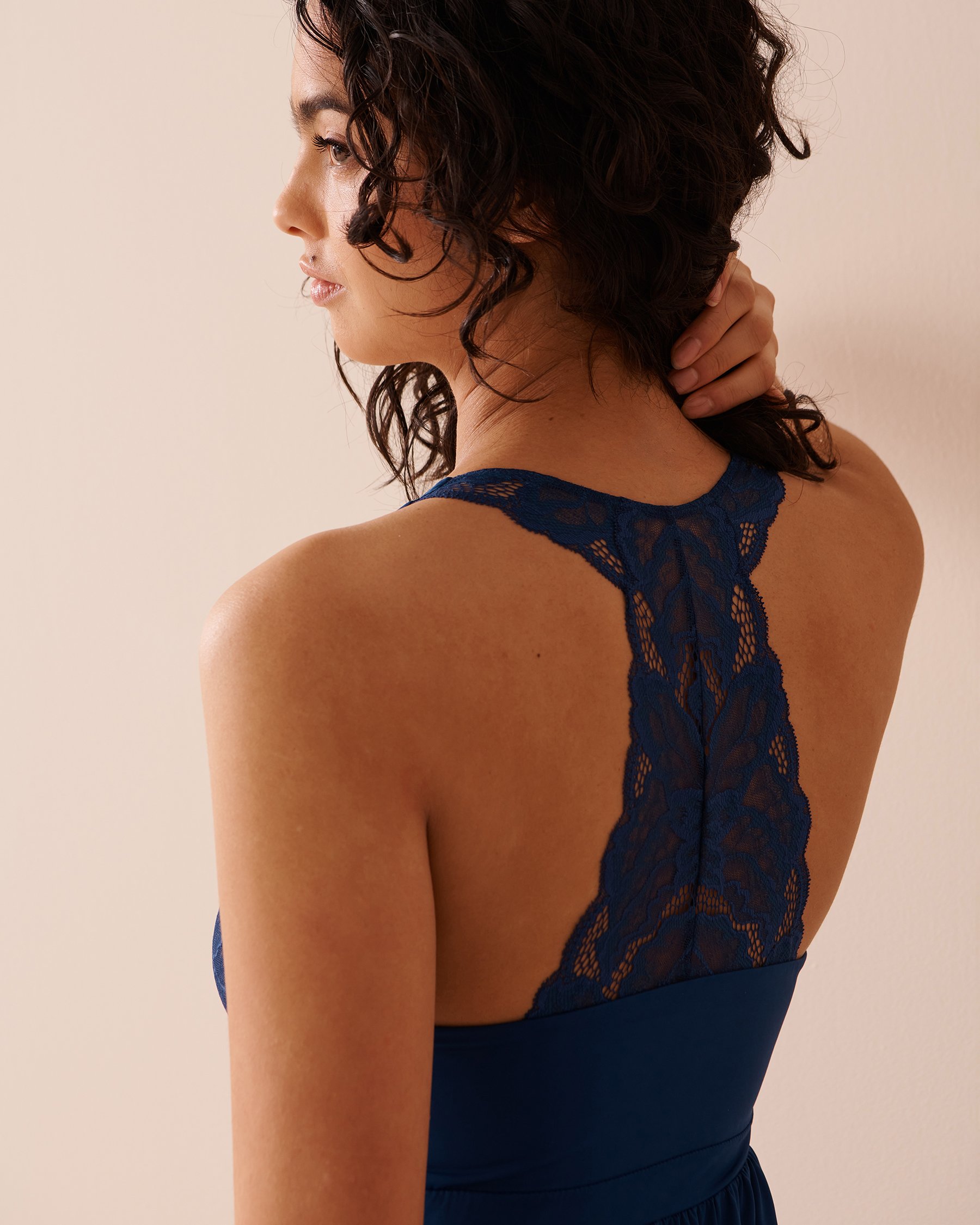 LA VIE EN ROSE Lace Overlay Nightie Dark Blue 60500140 - View3