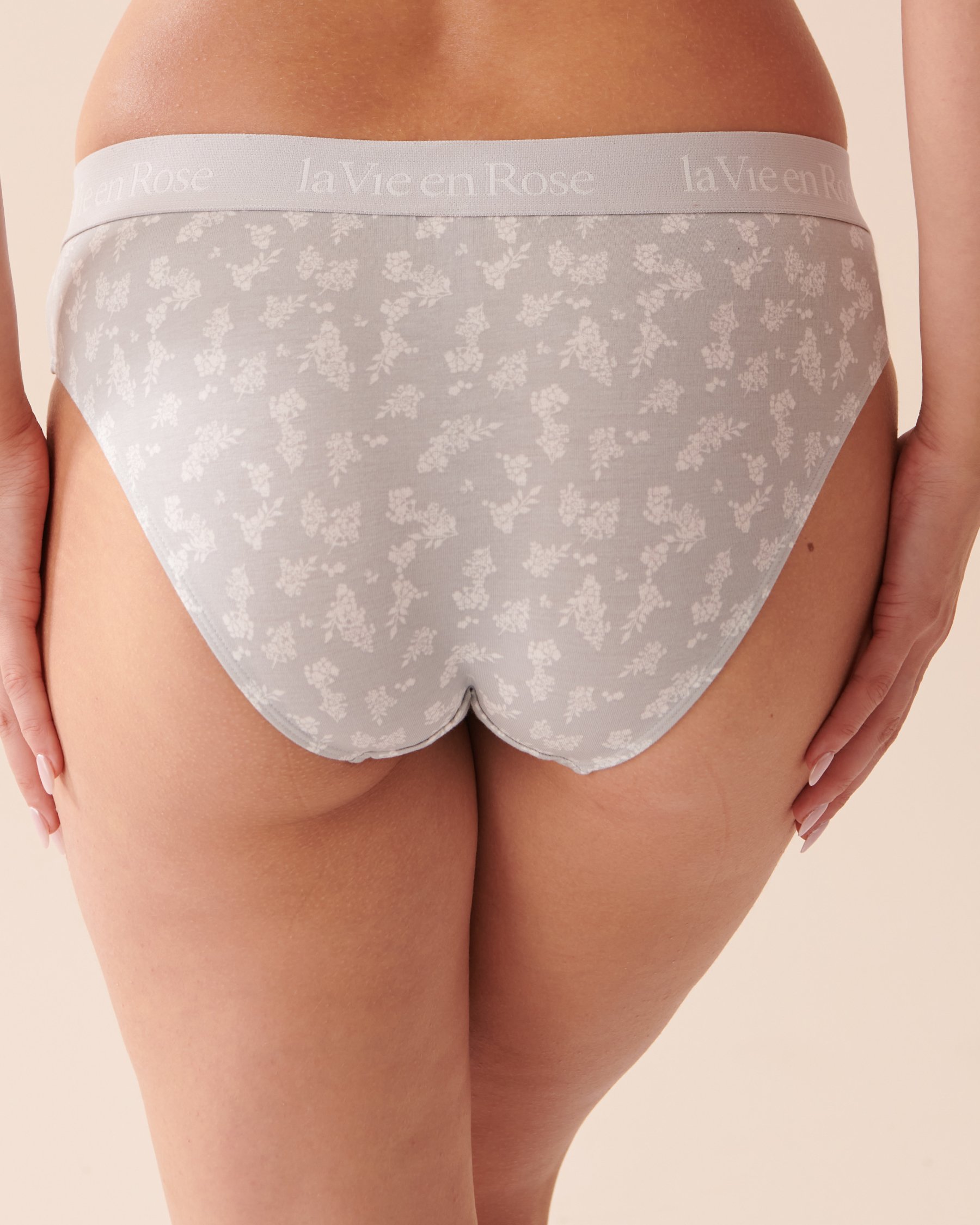 LA VIE EN ROSE Culotte bikini coton et bande élastique logo Fleurs de lavande grises 20100435 - Voir2