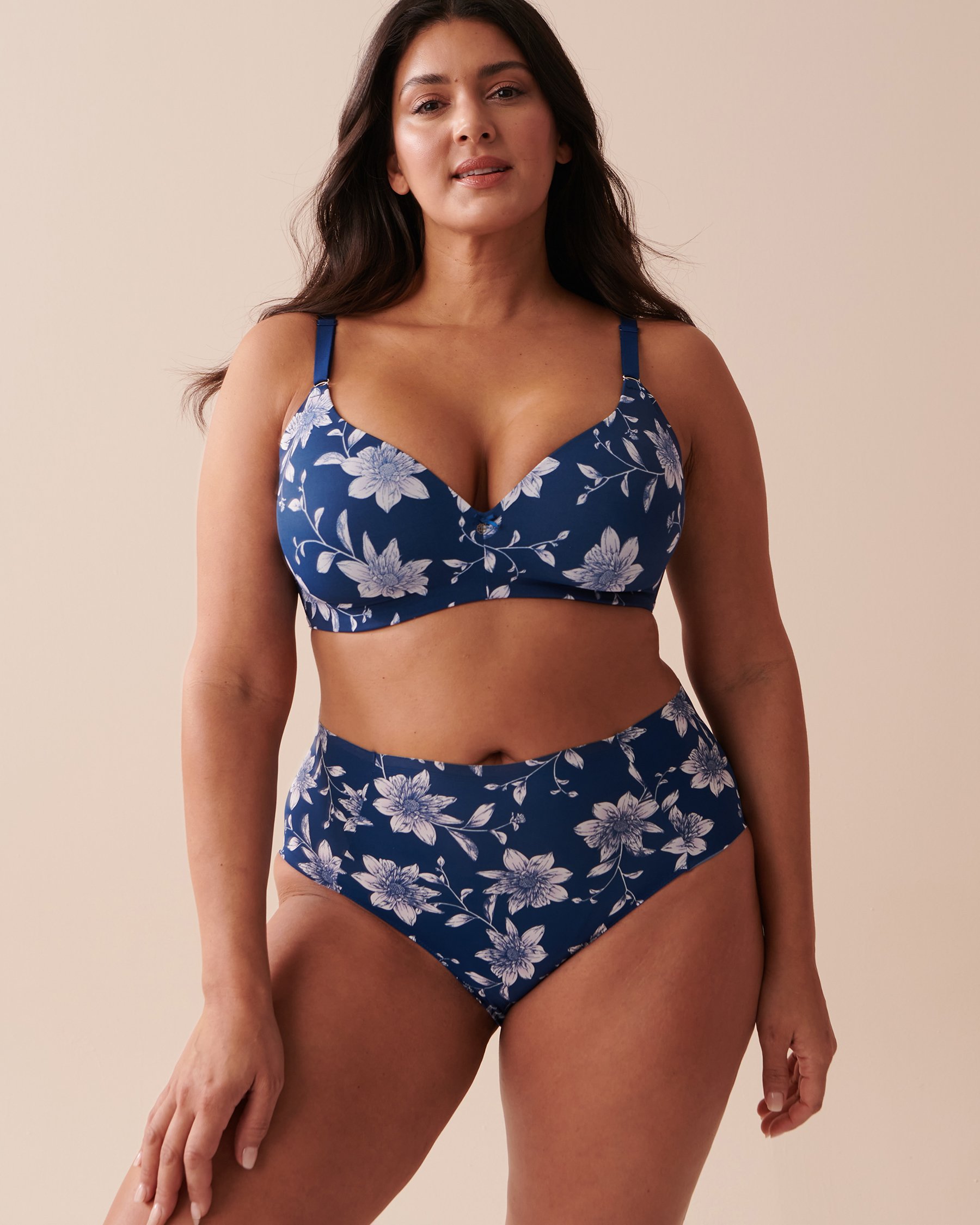 LA VIE EN ROSE Culotte bikini taille haute microfibre dos lisse Dahlias de minuit 20300292 - View4