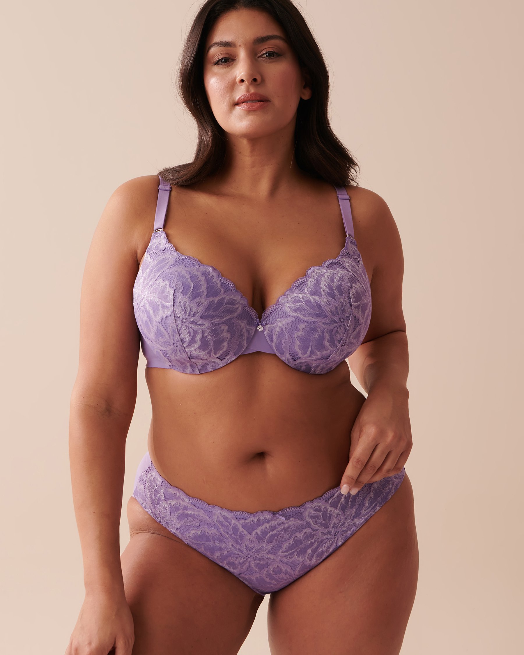 LA VIE EN ROSE Microfiber and Lace Sleek Back Bikini Panty Mauve 20300293 - View7